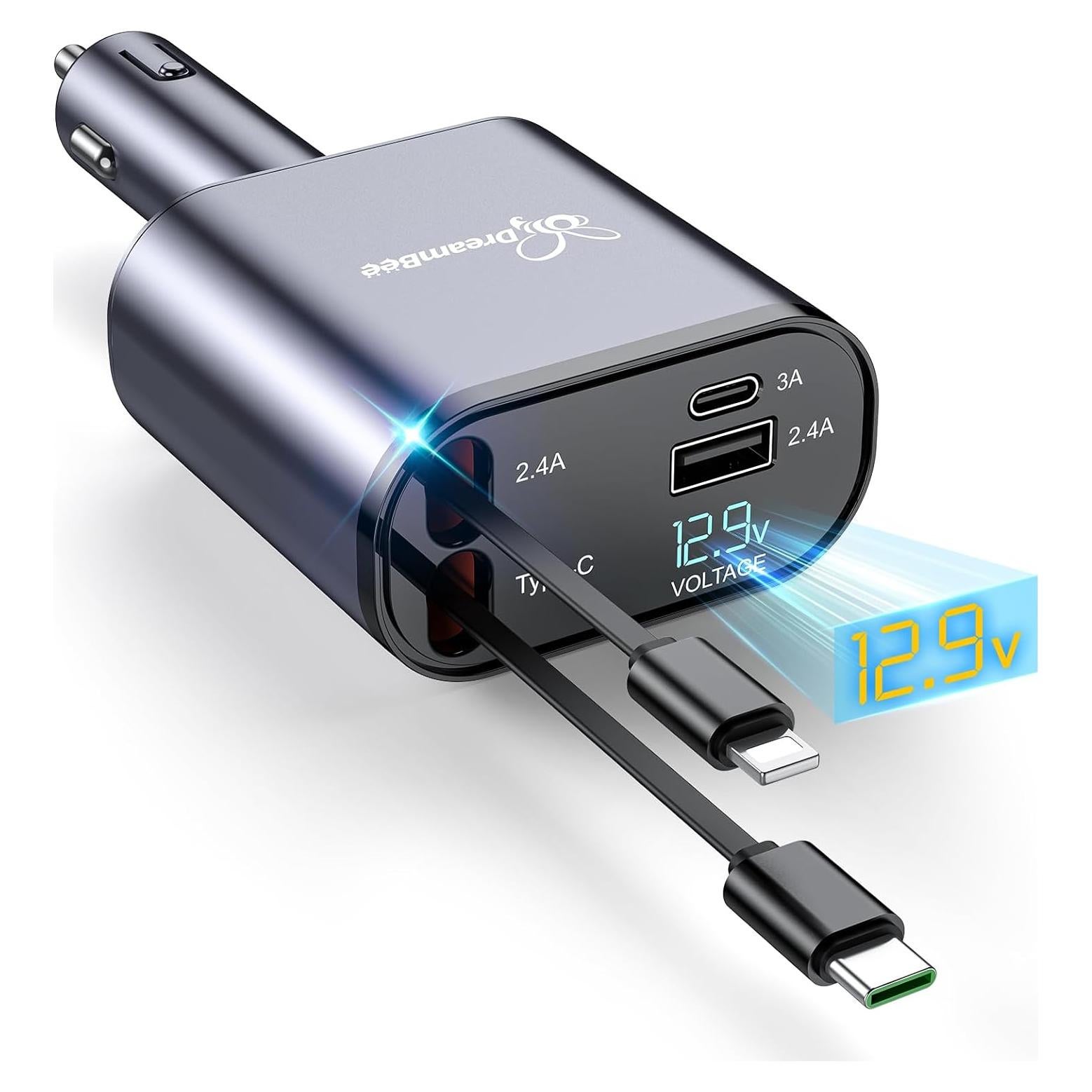 Cargador de Coche DreamBee 66W 4 en 1 Carga Rápida USB