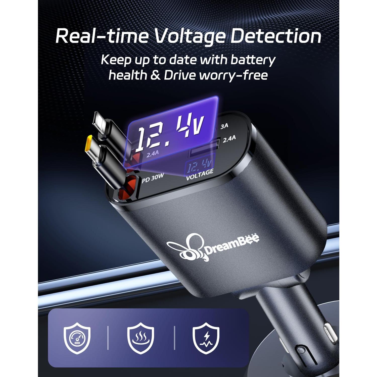 Cargador de Coche DreamBee 66W 4 en 1 Carga Rápida USB