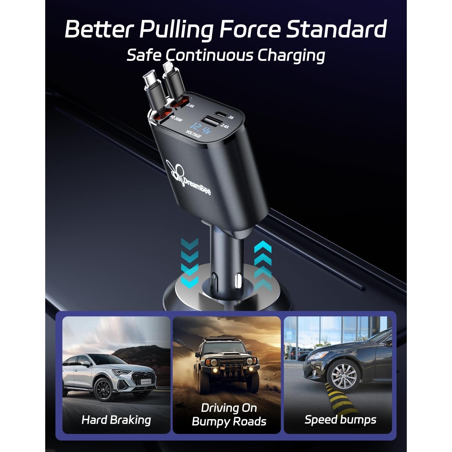 Cargador de Coche DreamBee 66W 4 en 1 Carga Rápida USB
