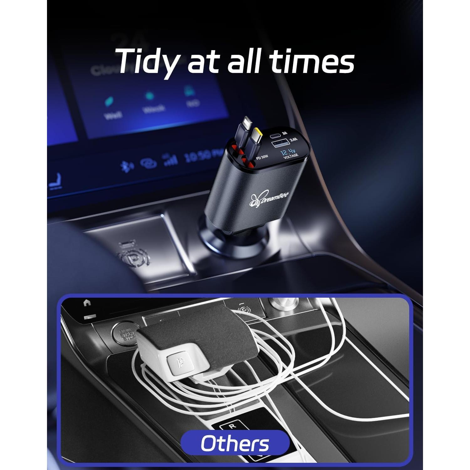 Cargador de Coche DreamBee 66W 4 en 1 Carga Rápida USB