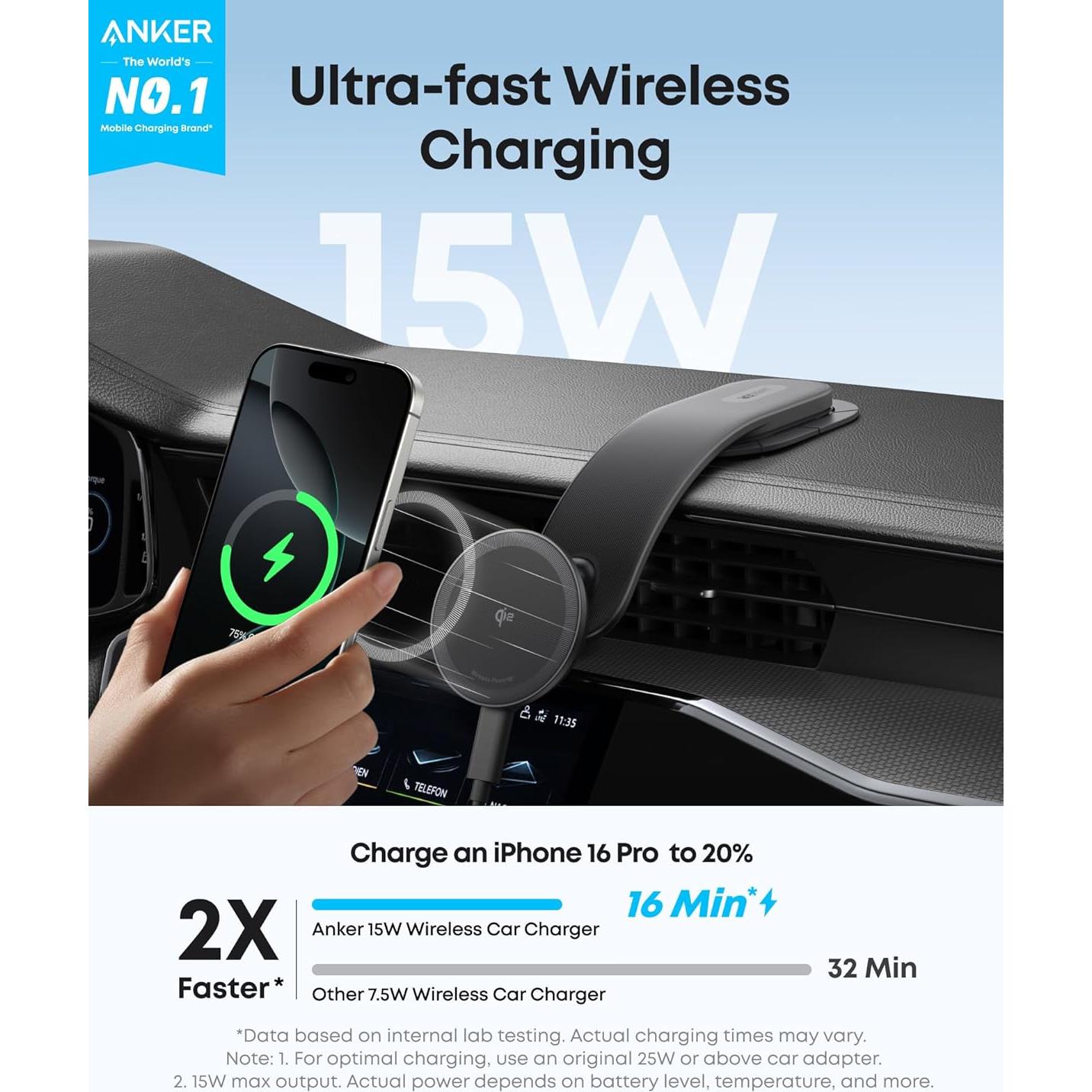 Cargador Inalámbrico Magnético para Auto Anker Nano 15W Qi2