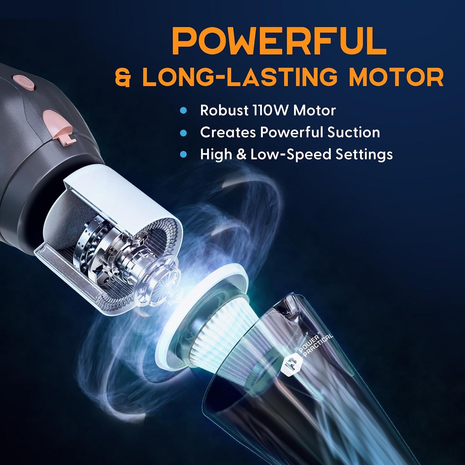 Aspiradora de Mano Inalámbrica Power Practical USB - 120W, HEPA