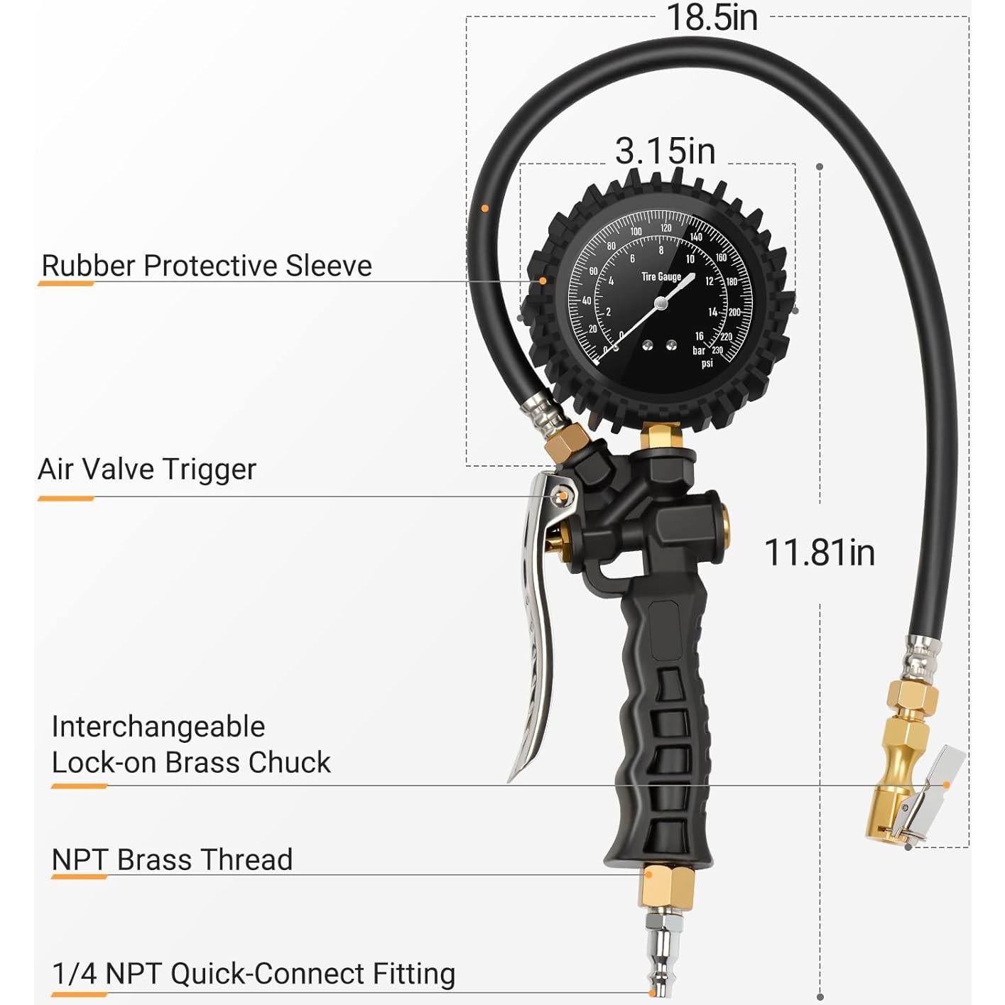 Medidor de Presión de Neumáticos AstroAI 230 PSI con Chuck de Aire