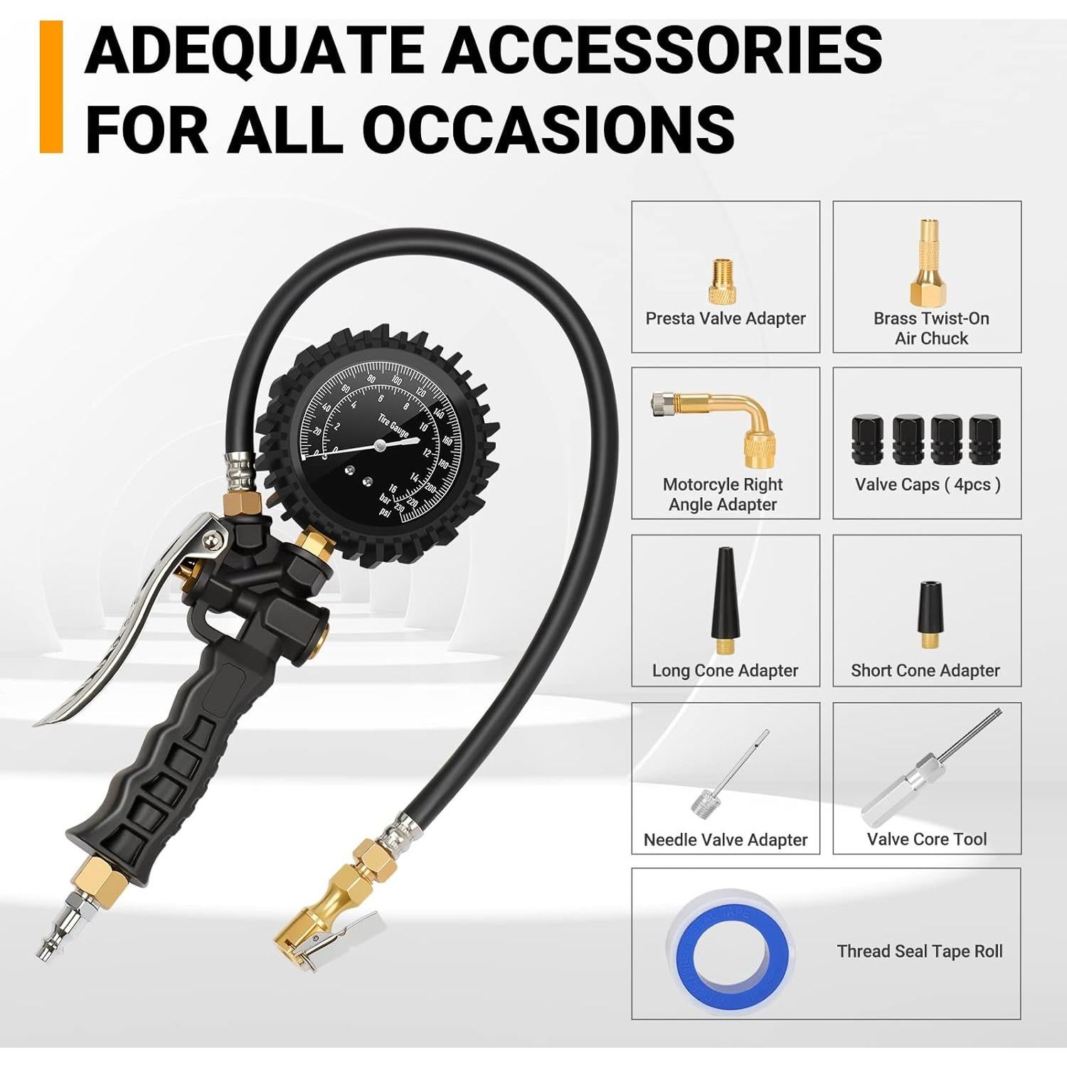 Medidor de Presión de Neumáticos AstroAI 230 PSI con Chuck de Aire