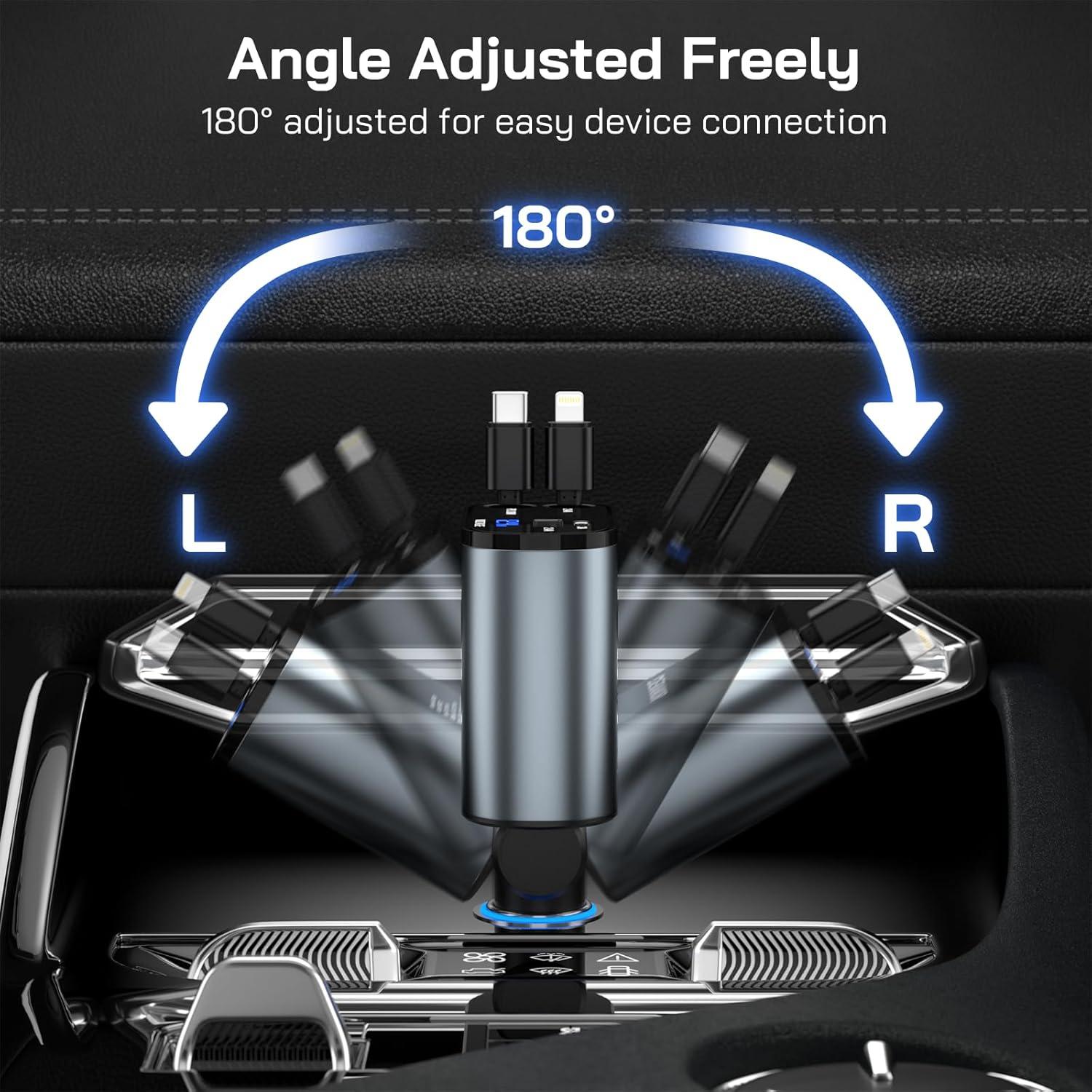 Cargador de Coche 4 en 1 DERANOR 69W con Cables Retráctiles