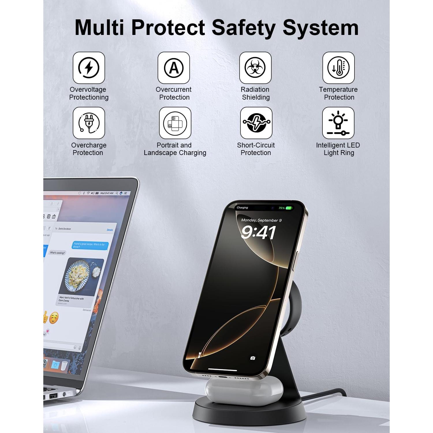 Cargador Inalámbrico 3 en 1 Indigotech para iPhone 12-16