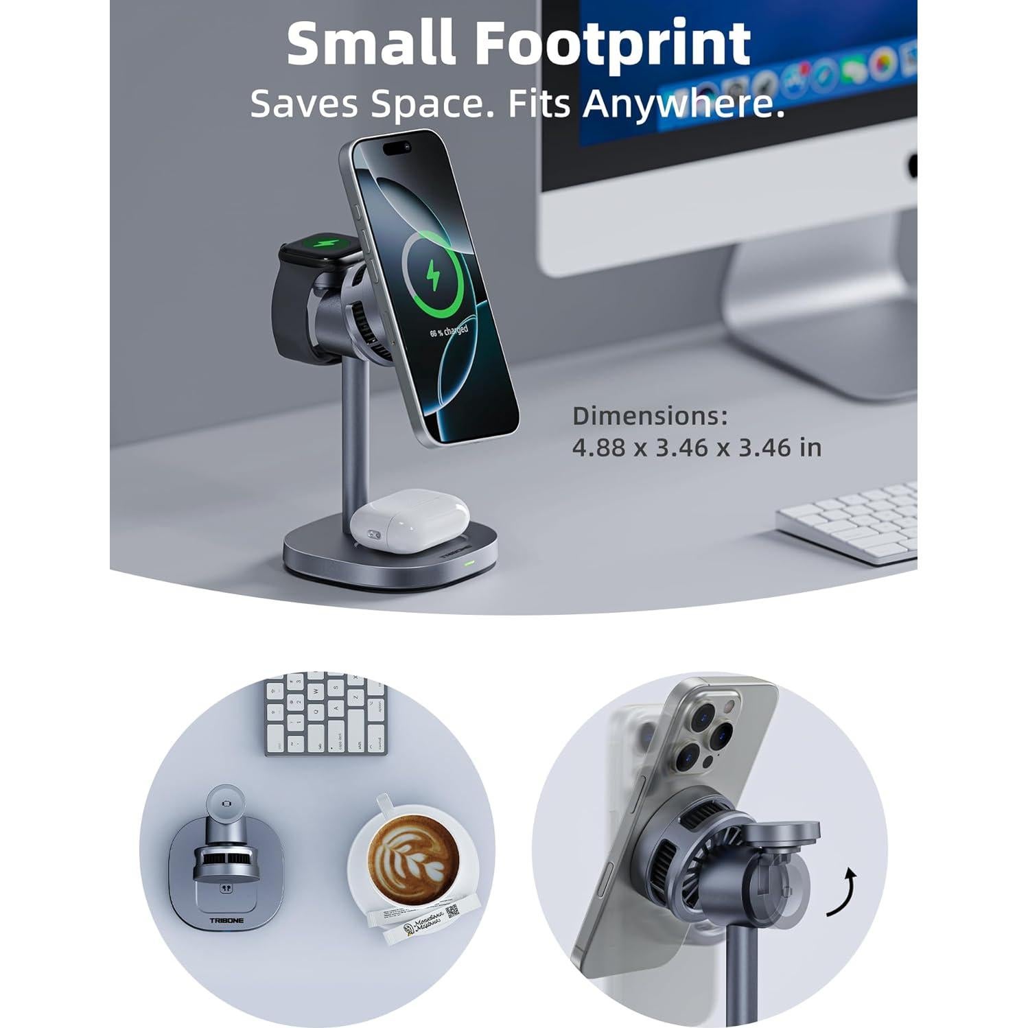Cargador Inalámbrico 3 en 1 TRIBONE TB-005 Qi2 15W para iPhone 16