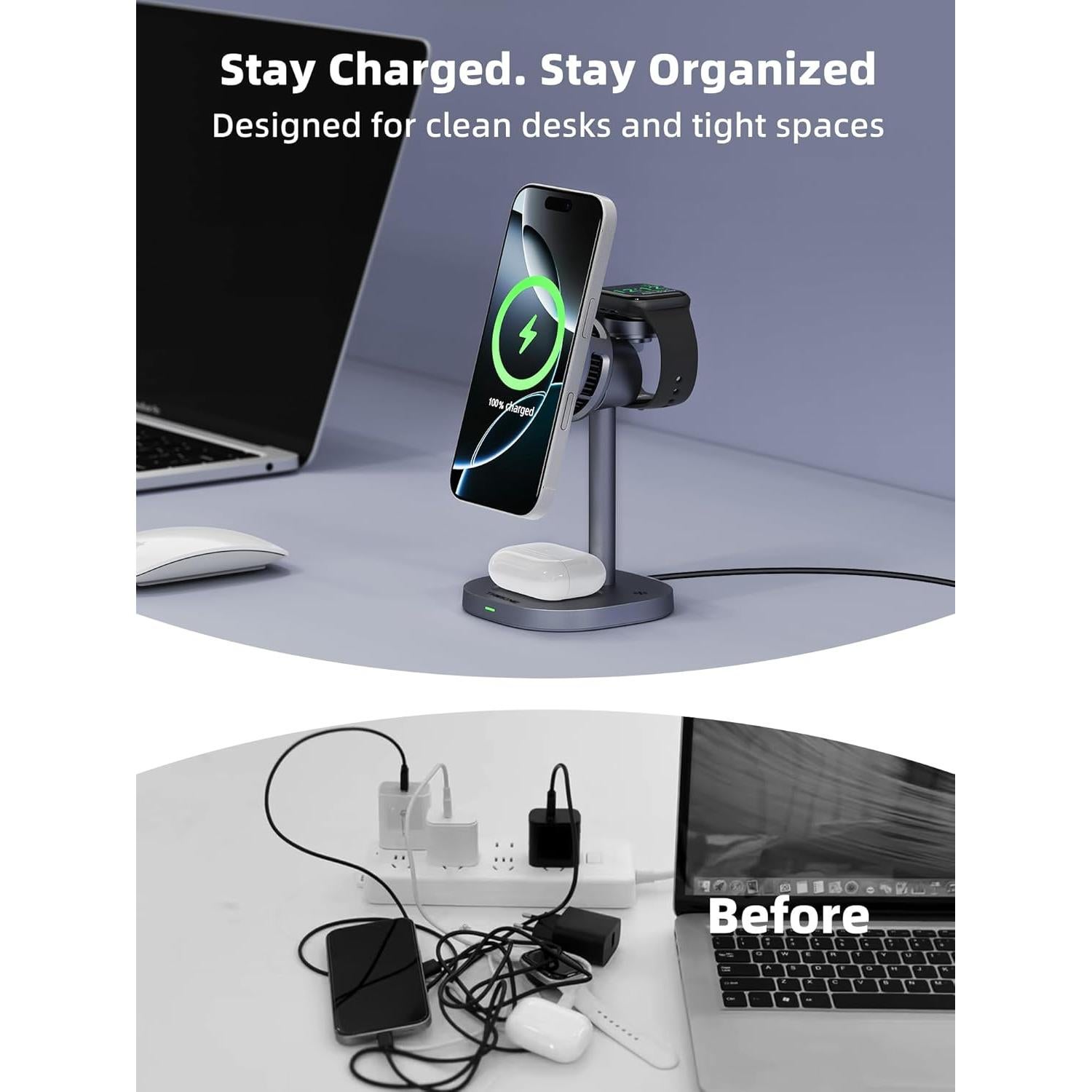 Cargador Inalámbrico 3 en 1 TRIBONE TB-005 Qi2 15W para iPhone 16