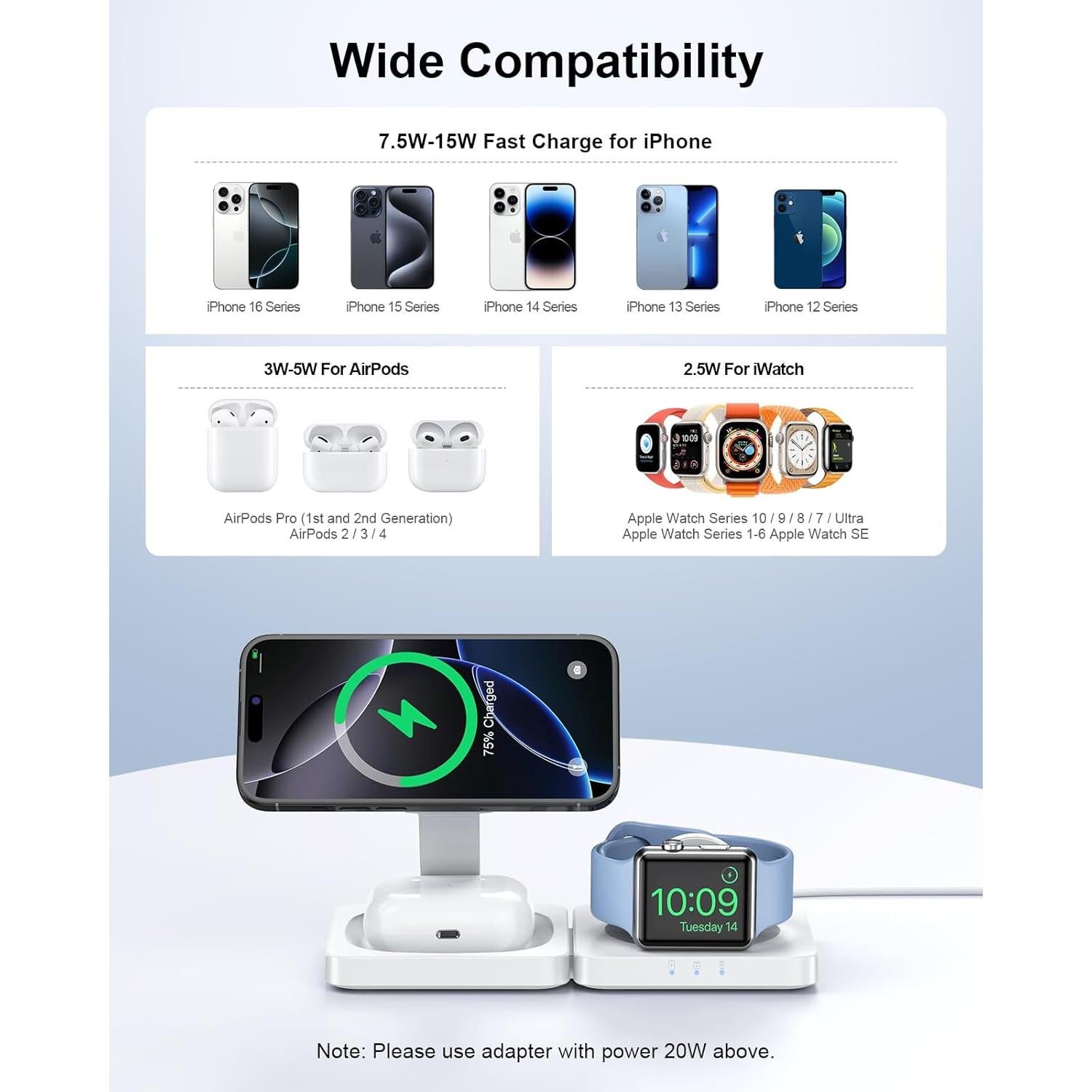 Estación de Carga Inalámbrica 3 en 1 ADADPU Magnética 15W