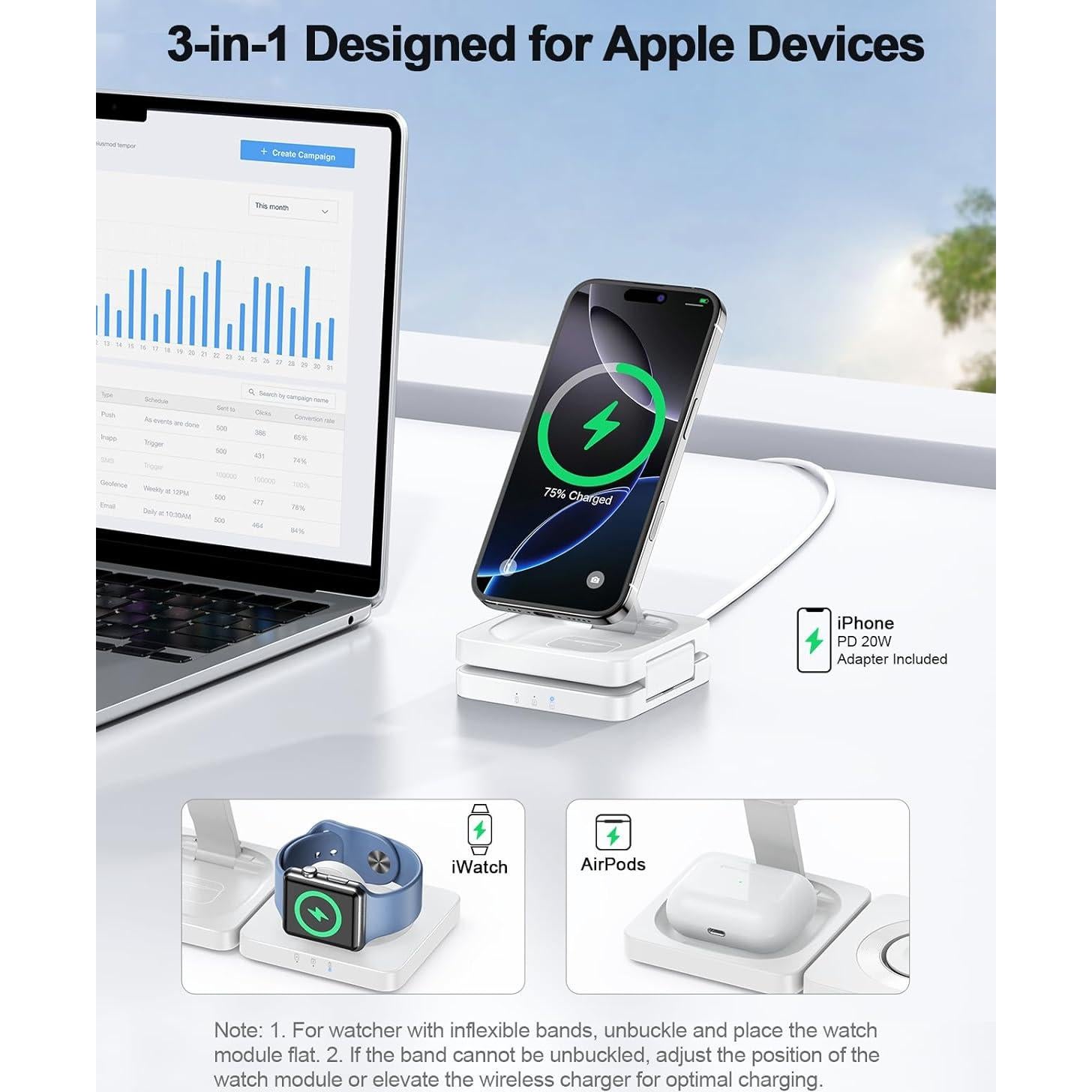 Estación de Carga Inalámbrica 3 en 1 ADADPU Magnética 15W