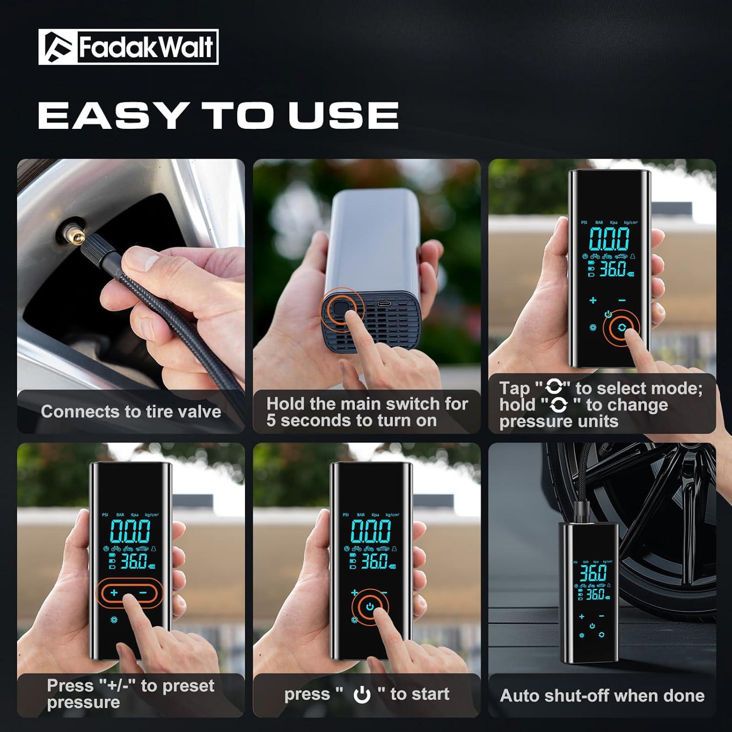 Compresor de Aire FADAKWALT Inalámbrico 150 PSI con Luz LED