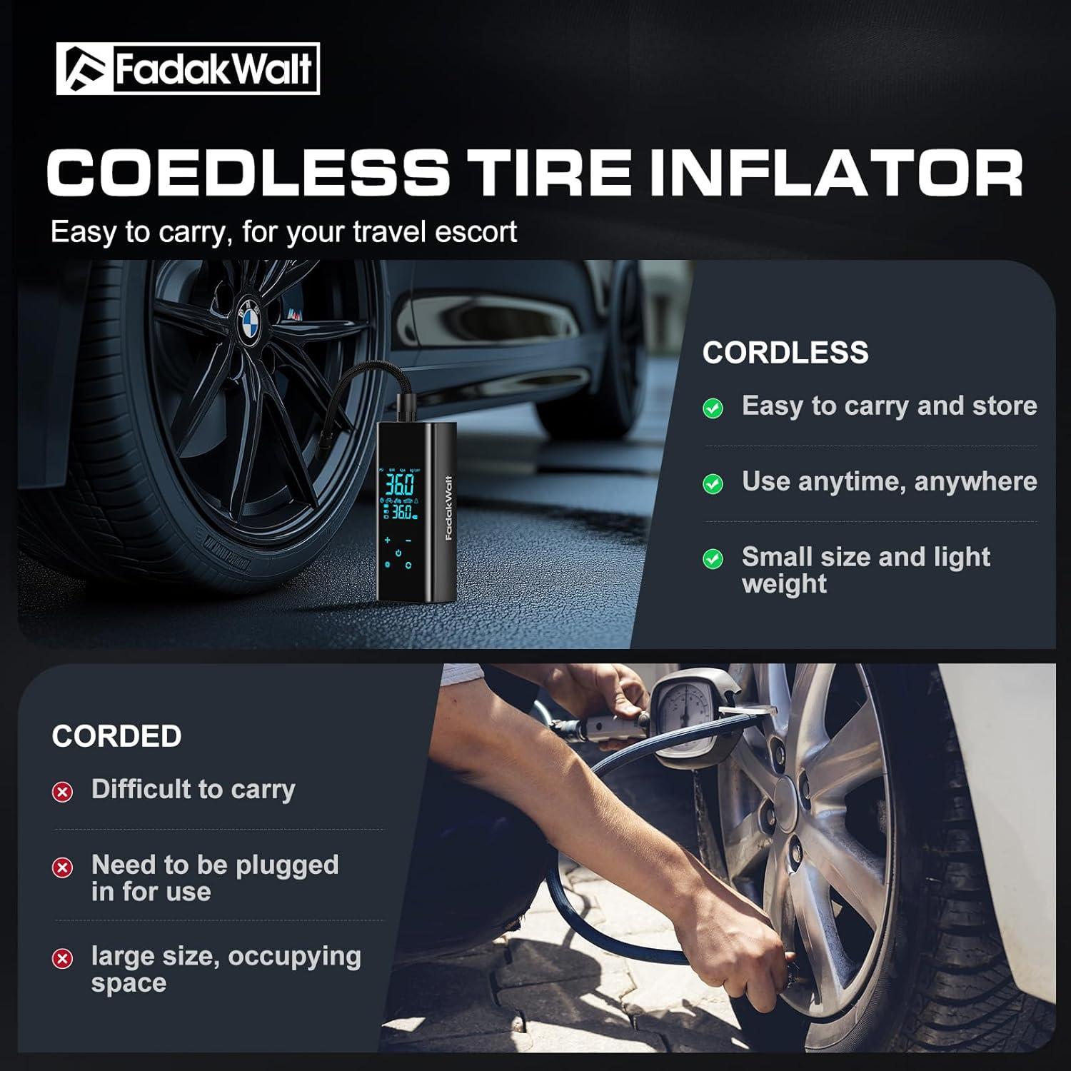 Compresor de Aire FADAKWALT Inalámbrico 150 PSI con Luz LED