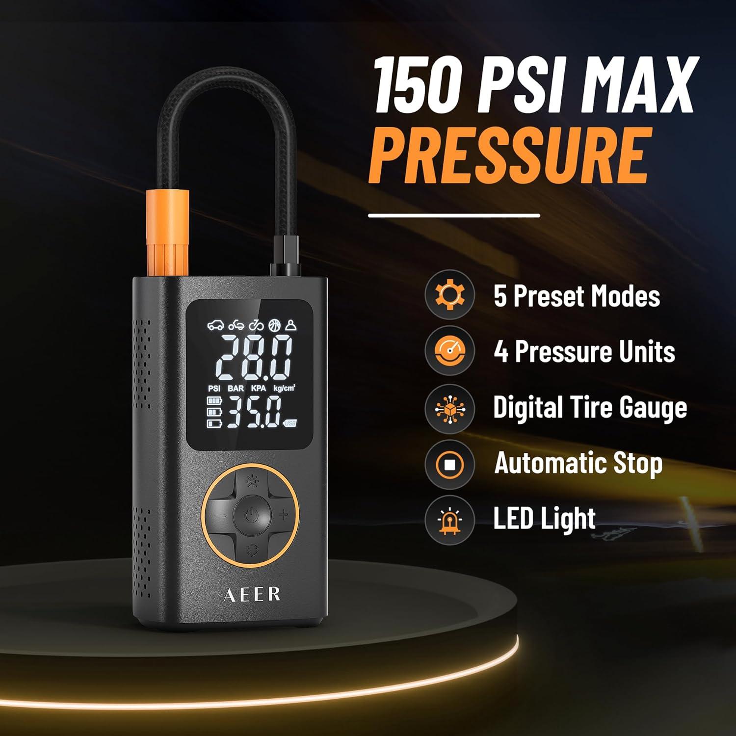 Compresor de Aire Portátil AEER 150 PSI con Medidor Digital