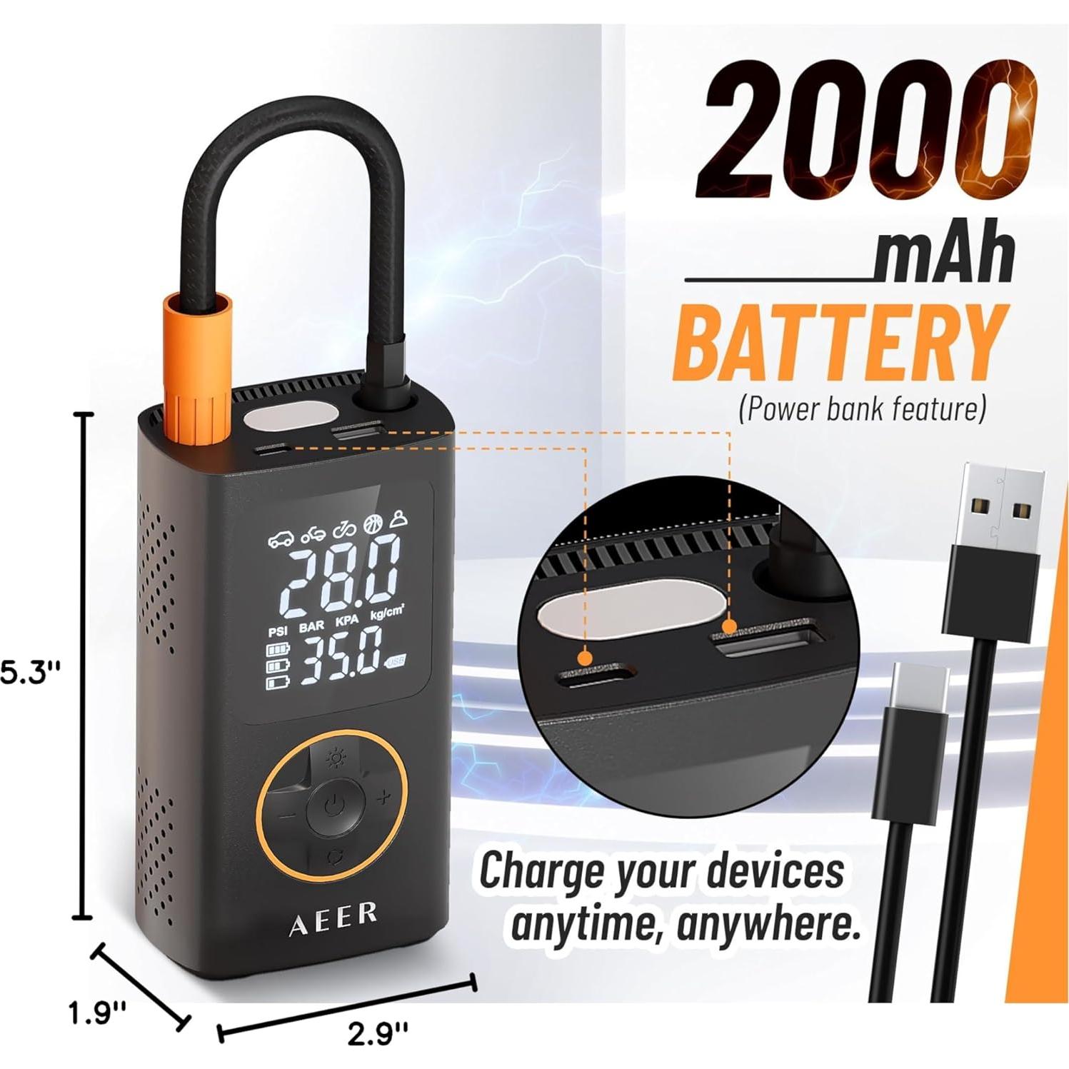 Compresor de Aire Portátil AEER 150 PSI con Medidor Digital