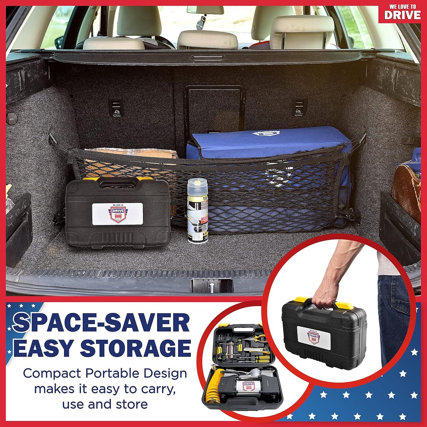 Compresor de Aire Portátil Doble Cilindro 12V 150 PSI con Kit