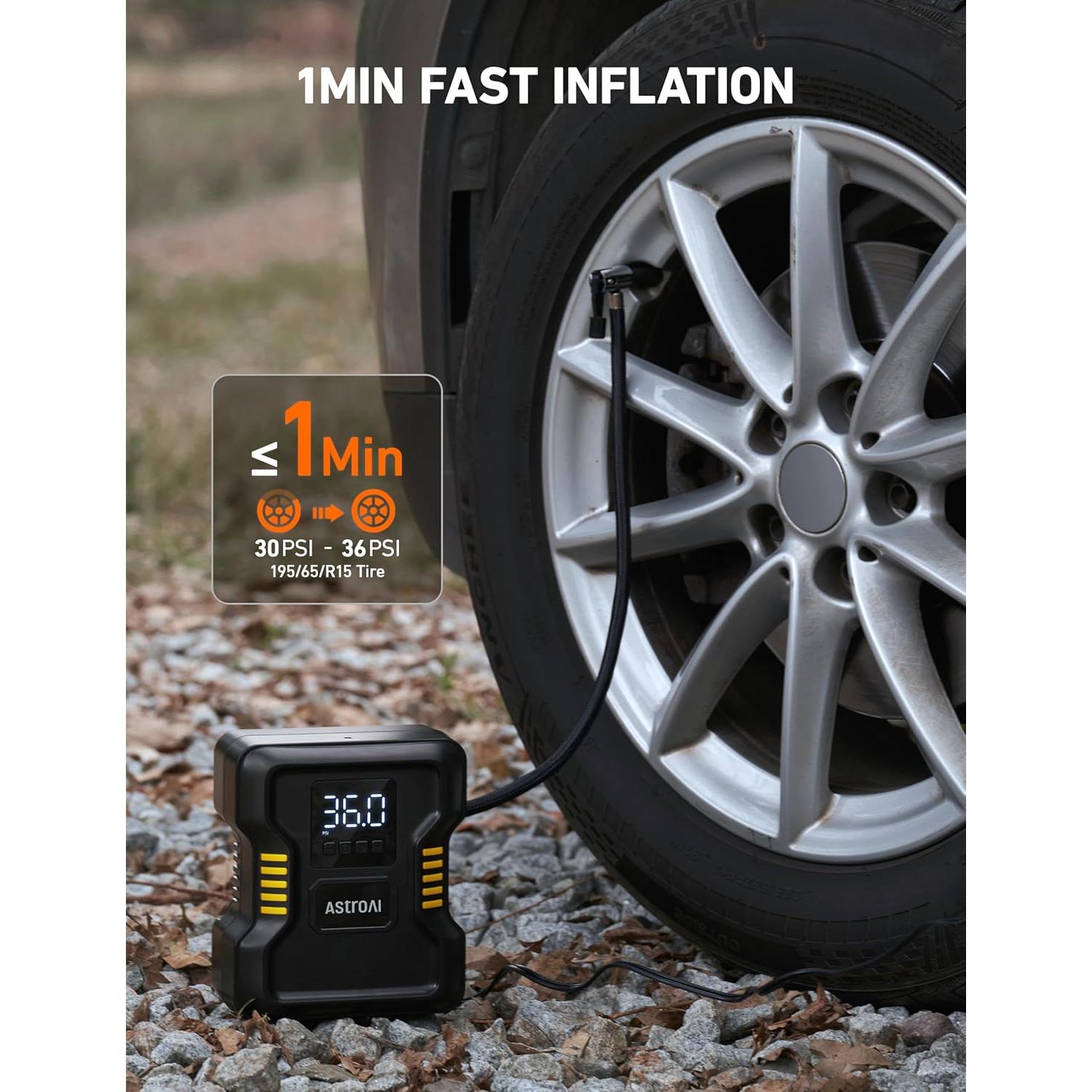 Compresor de Aire Portátil AstroAI 12V 150PSI con Luz LED
