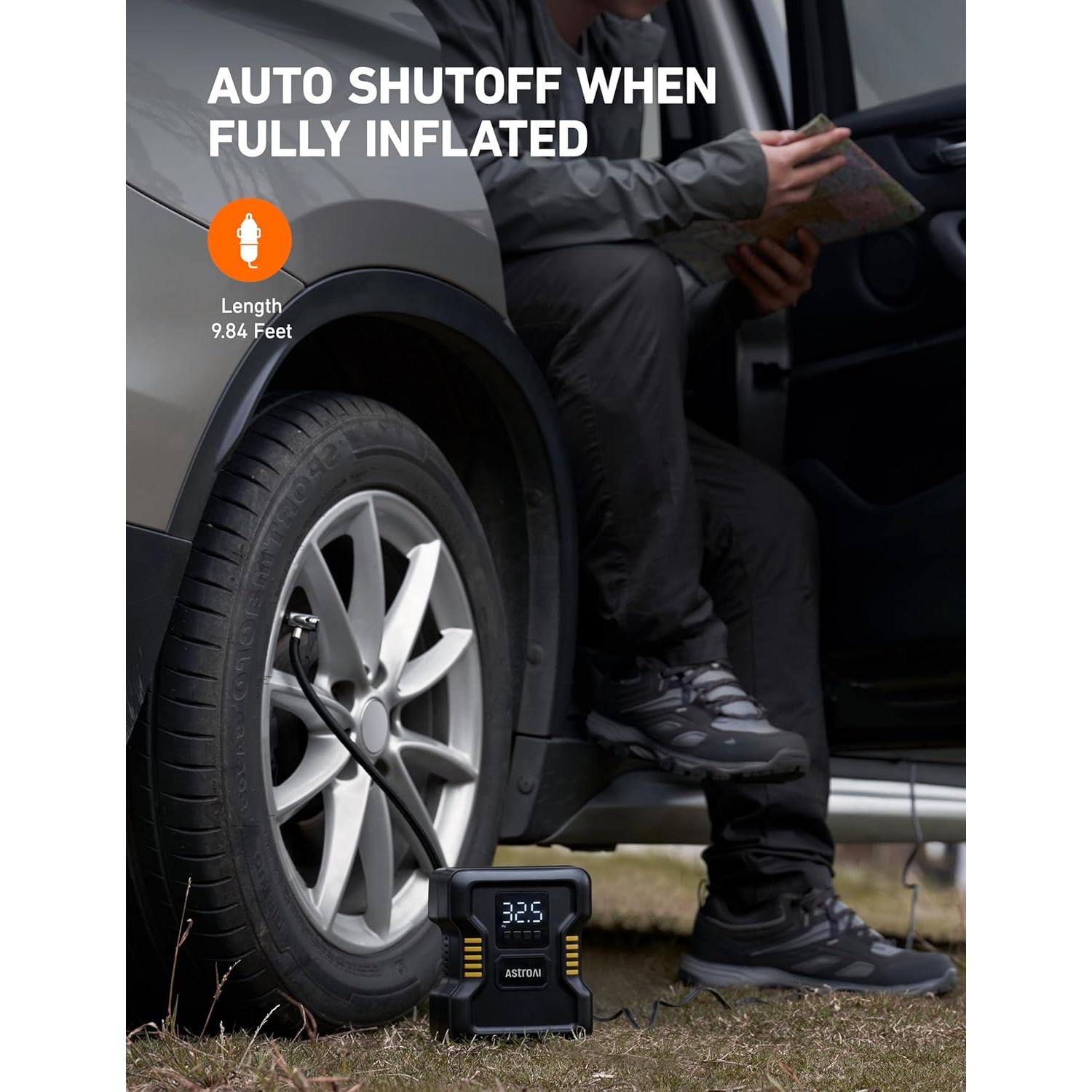 Compresor de Aire Portátil AstroAI 12V 150PSI con Luz LED