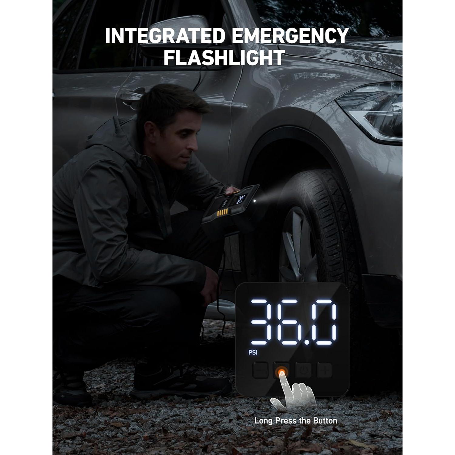 Compresor de Aire Portátil AstroAI 12V 150PSI con Luz LED