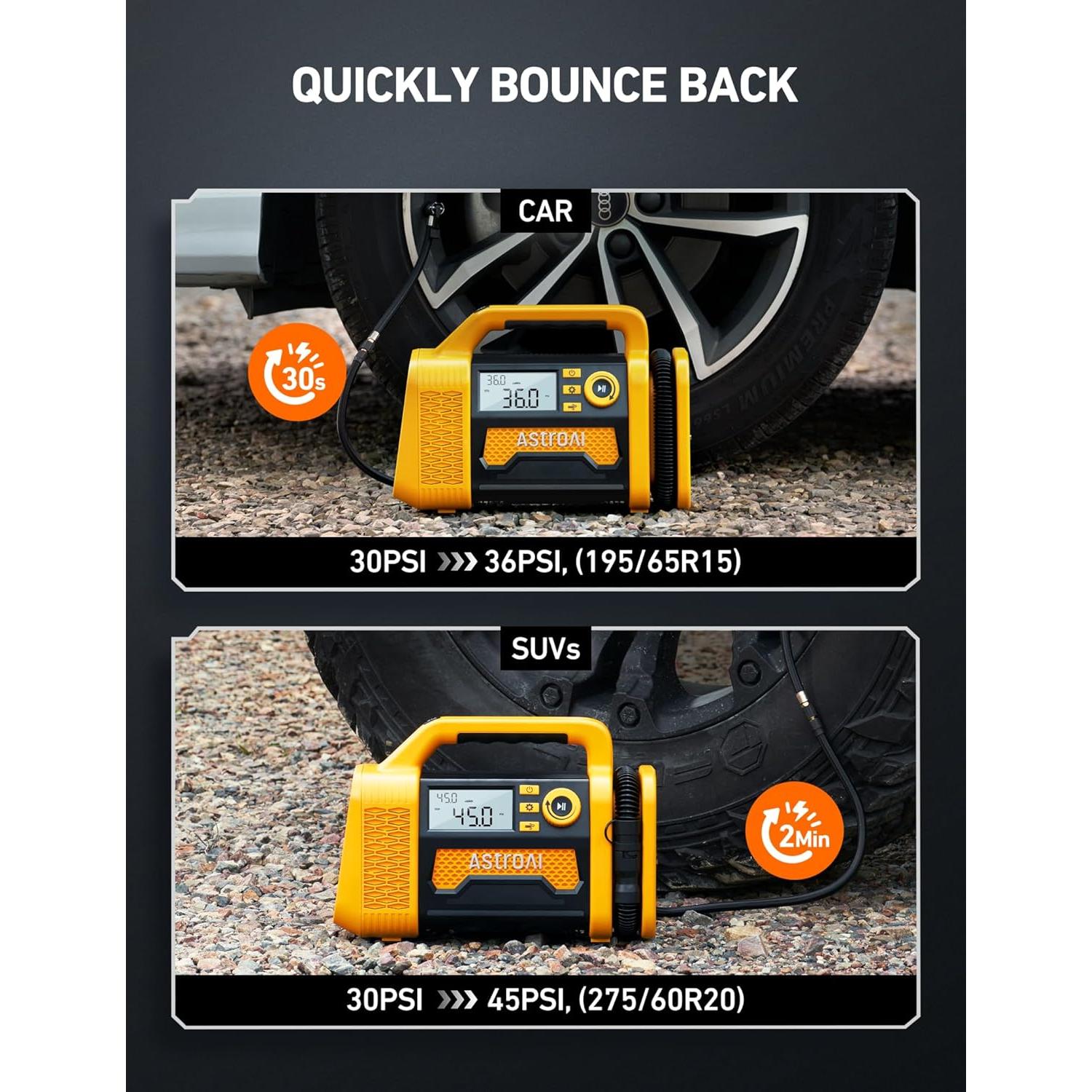 Compresor de Aire Portátil AstroAI AIRUN TC3 150PSI Amarillo