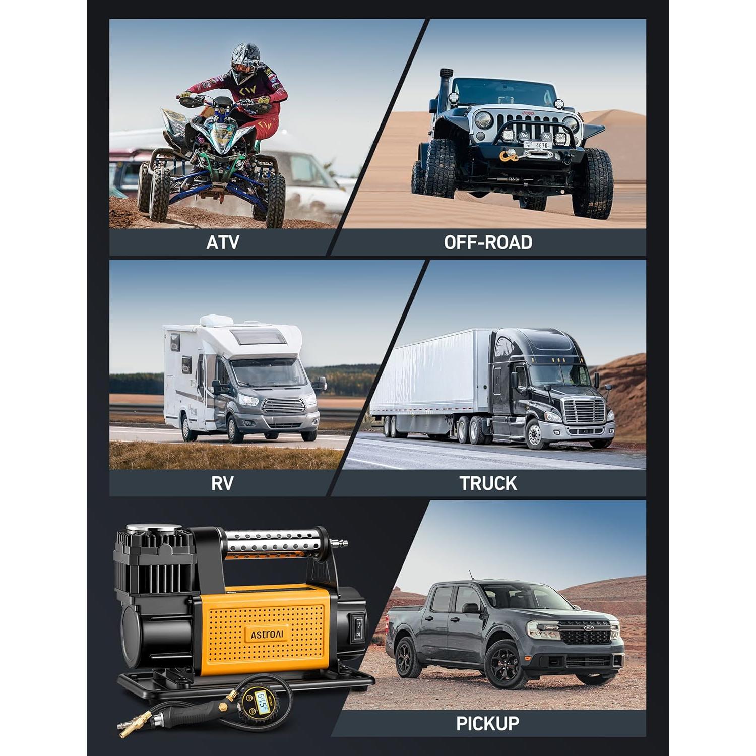 Compresor de Aire AstroAI T6 12V 7.06 CFM 150 PSI Portátil