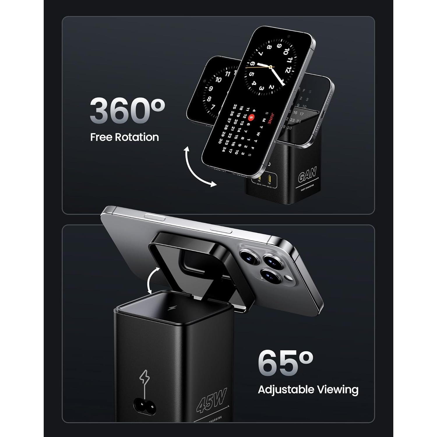 Cargador Inalámbrico PISEN 4-en-1 Mag-Safe 45W para Múltiples Dispositivos