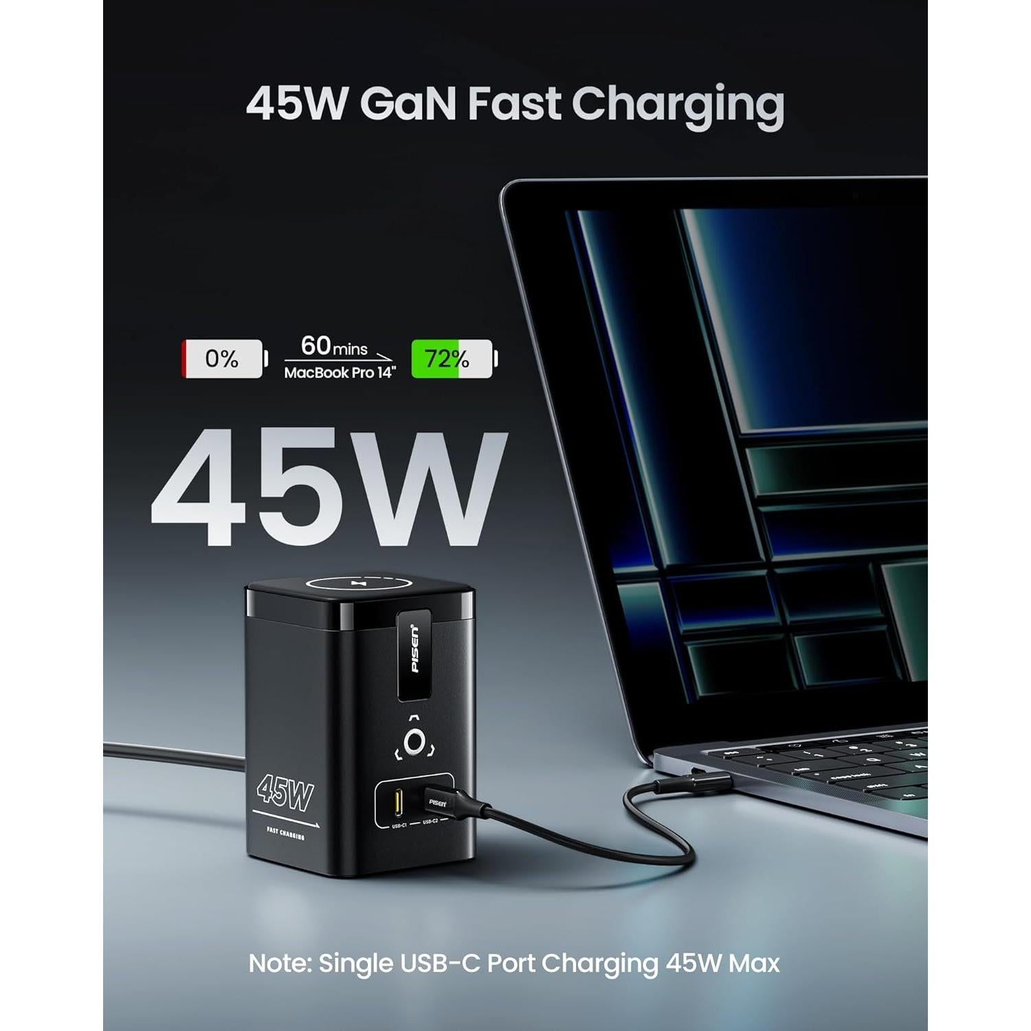 Cargador Inalámbrico PISEN 4-en-1 Mag-Safe 45W para Múltiples Dispositivos