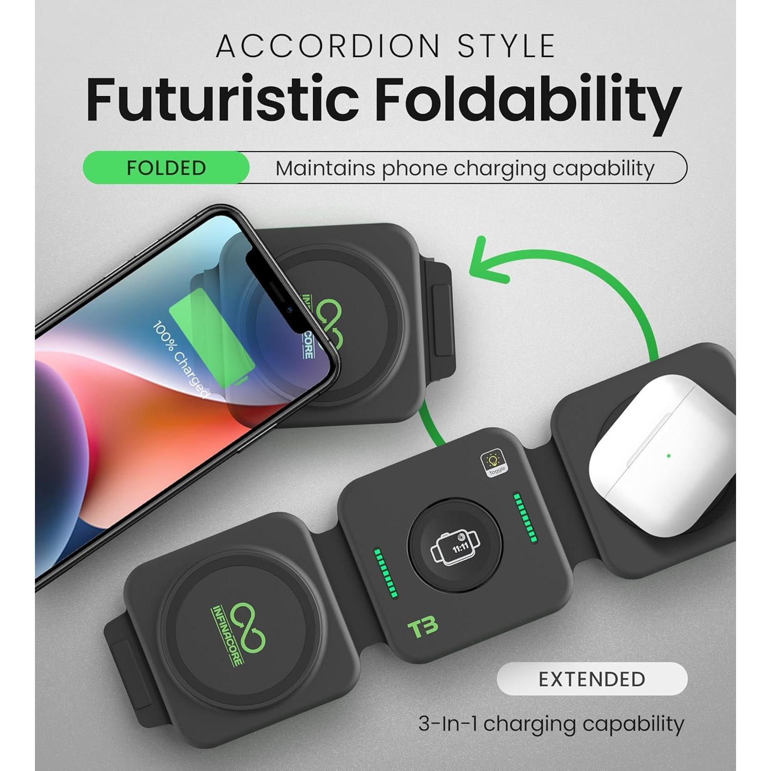 Estación de Carga Inalámbrica 3-en-1 InfinaCore para Apple