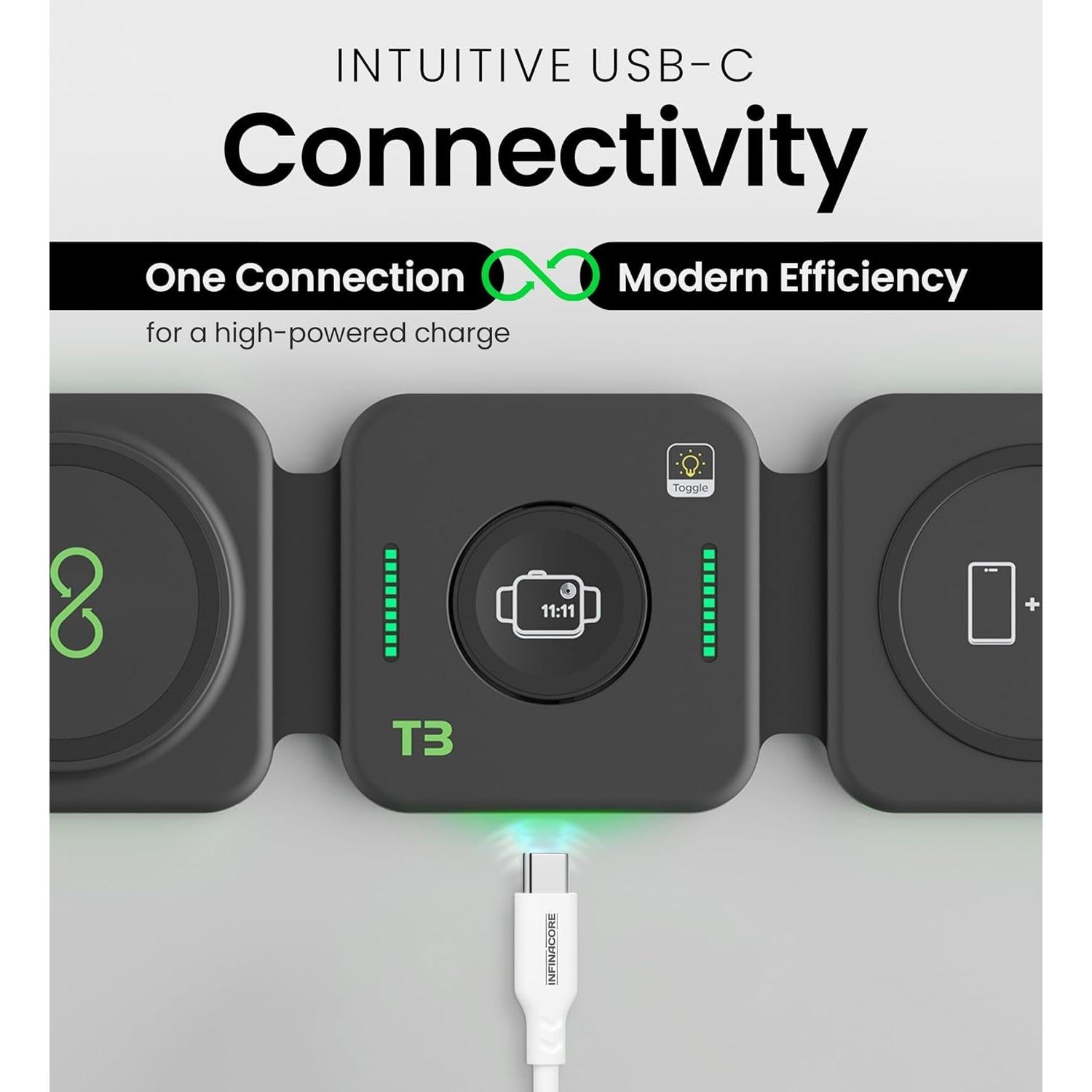 Estación de Carga Inalámbrica 3-en-1 InfinaCore para Apple