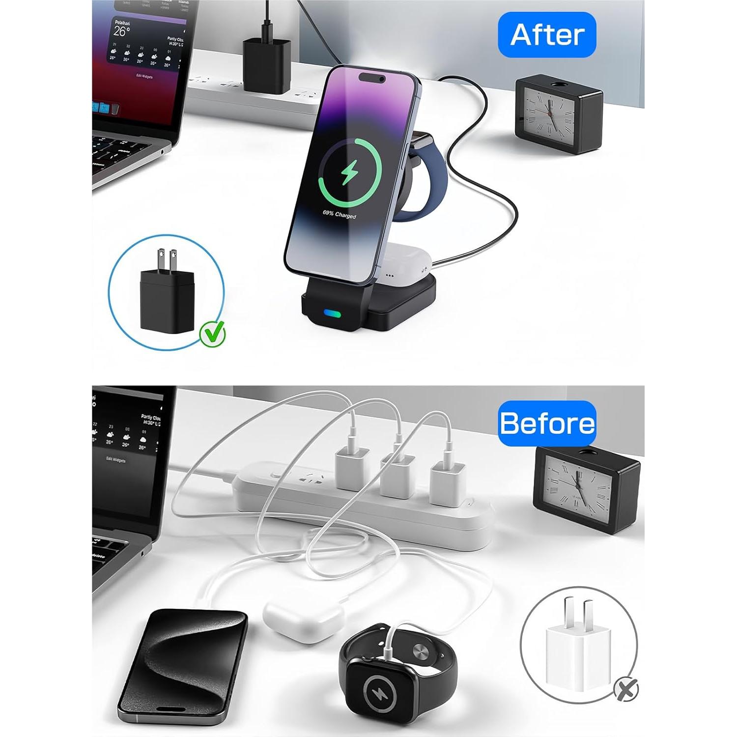 Estación de Carga 3 en 1 OUNAIDE para iPhone, Apple Watch y AirPods