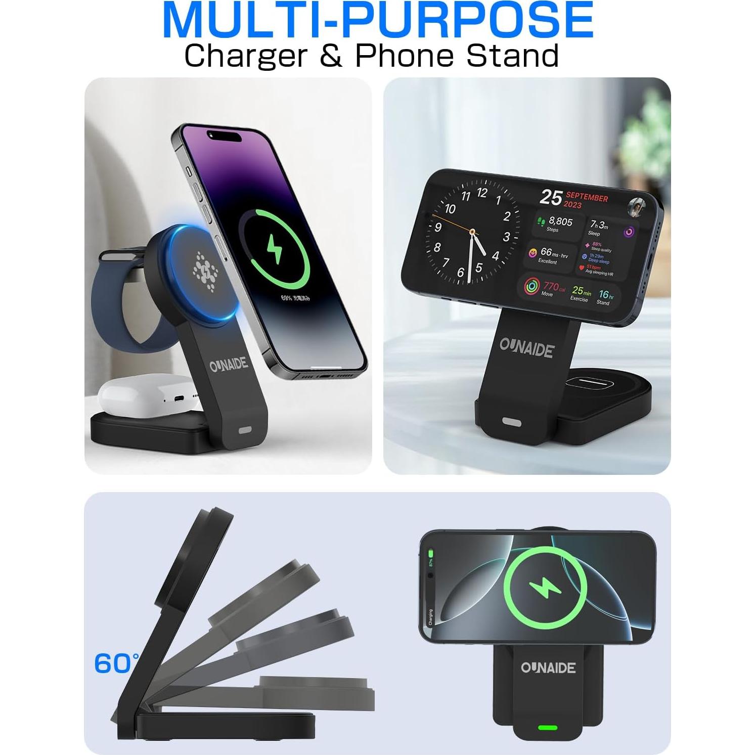 Estación de Carga 3 en 1 OUNAIDE para iPhone, Apple Watch y AirPods
