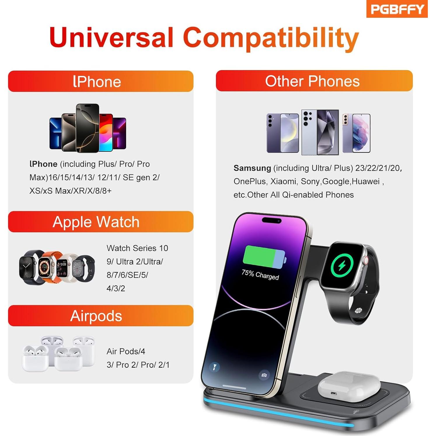 Cargador Inalámbrico 3 en 1 Xiaomi MI-QIS08 Negro