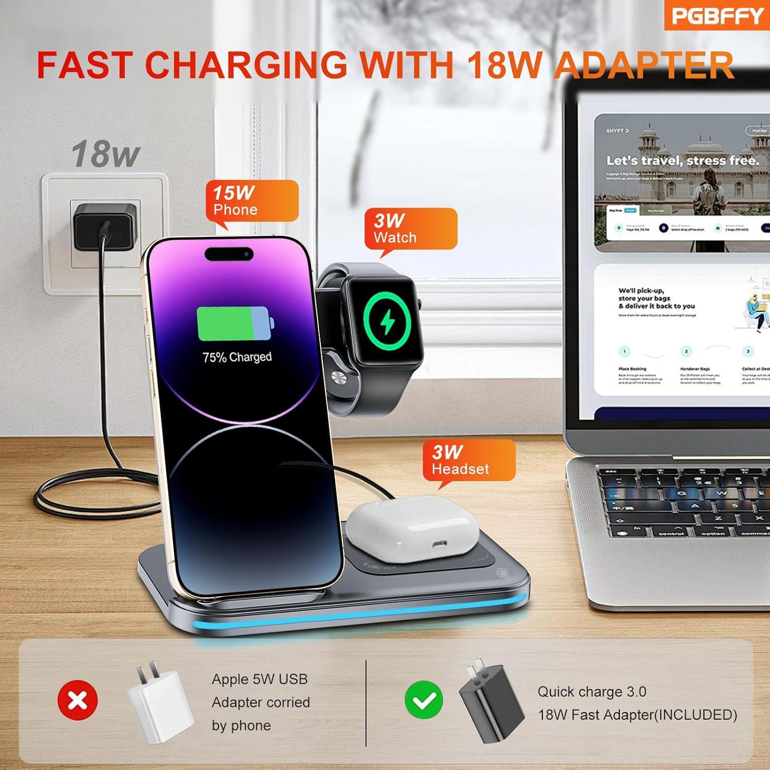 Cargador Inalámbrico 3 en 1 Xiaomi MI-QIS08 Negro