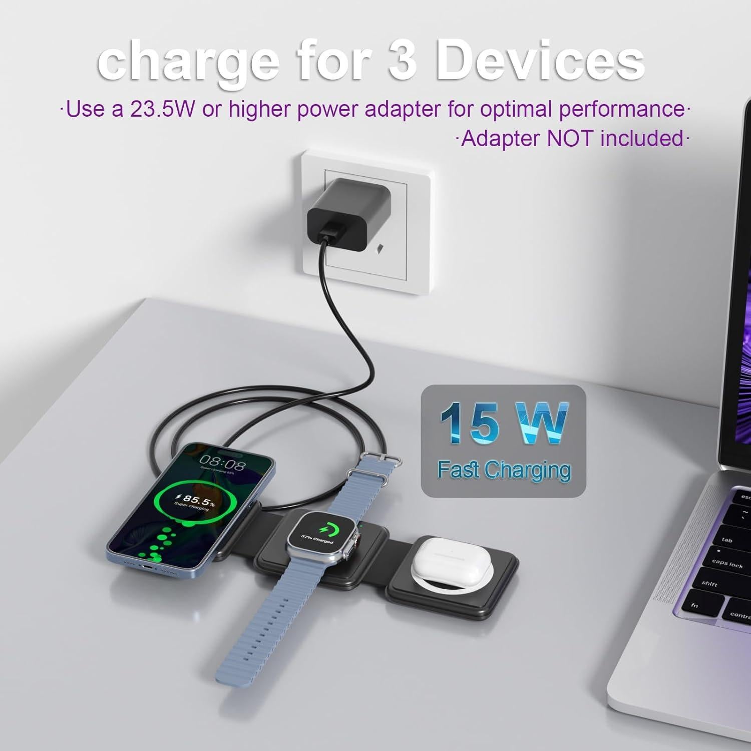 Estación de Carga 3 en 1 OhM-ega para iPhone y Apple Watch