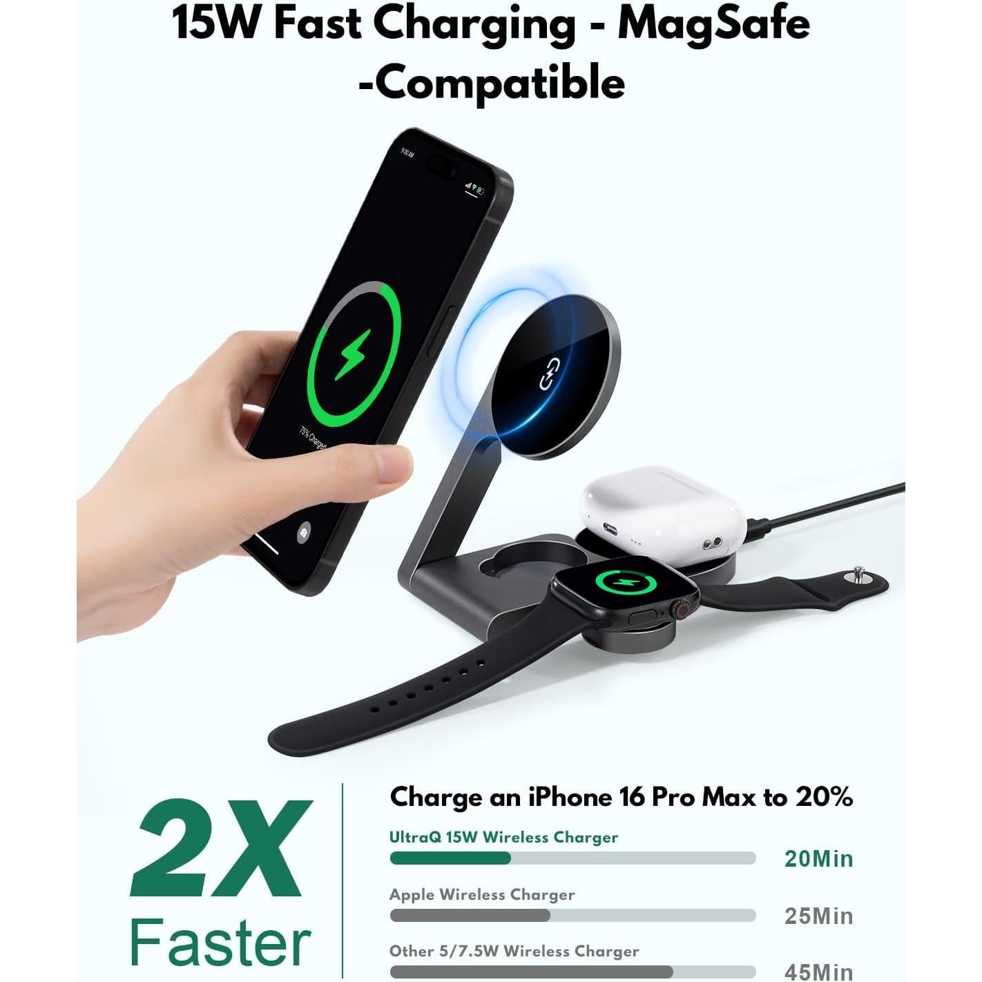 Estación de Carga Inalámbrica 3 en 1 UltraQ para Apple