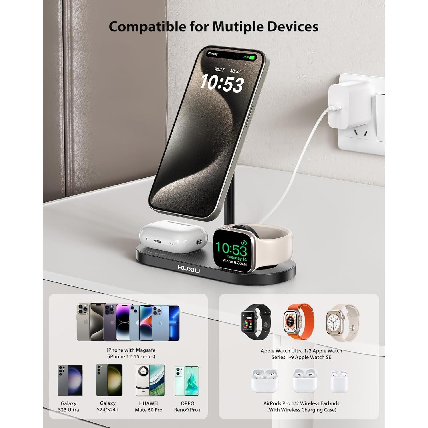 Estación de Carga 3 en 1 Aluminio KU XIU X23 para iPhone y Apple