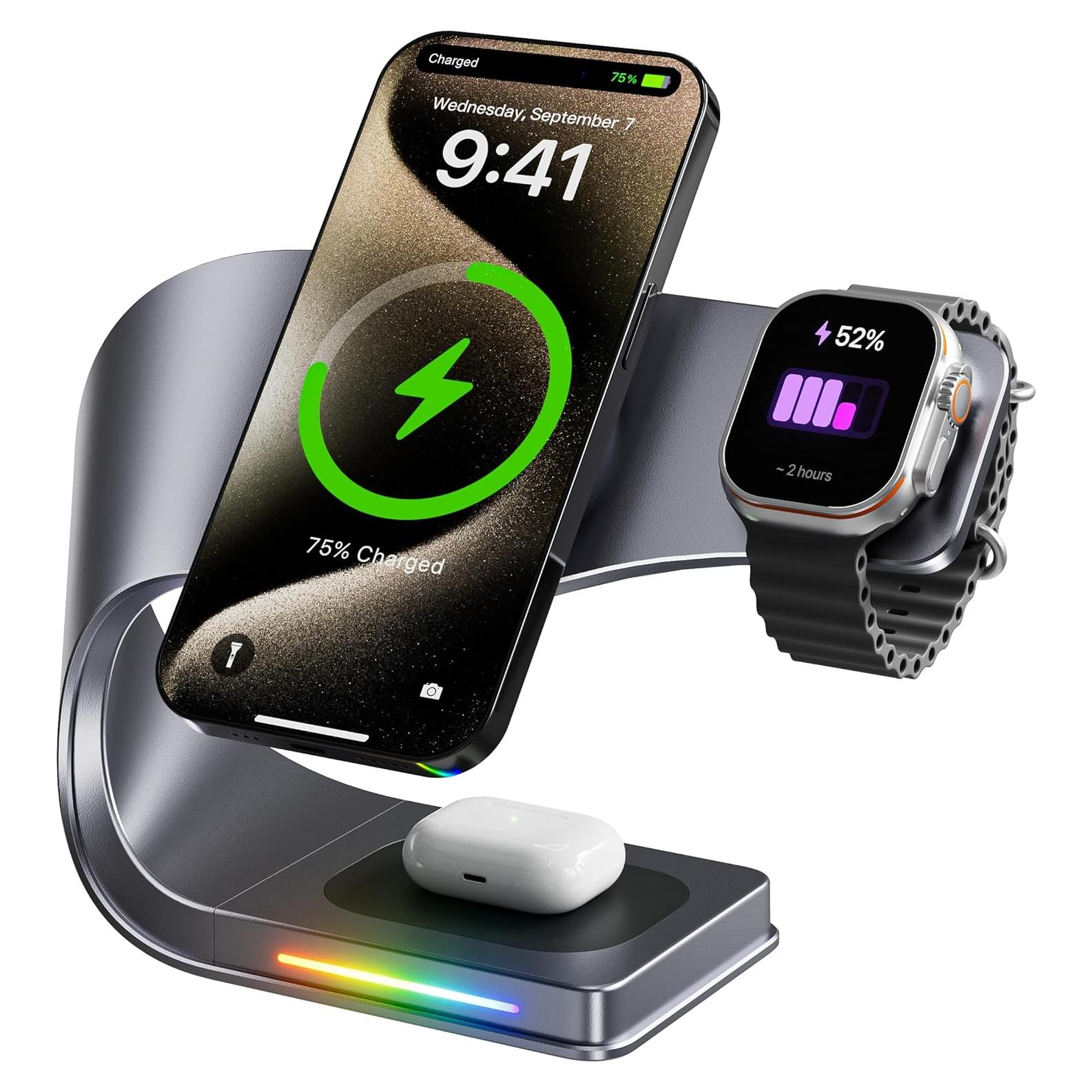 Cargador Inalámbrico 3 en 1 Sintesen para iPhone, Apple Watch y AirPods