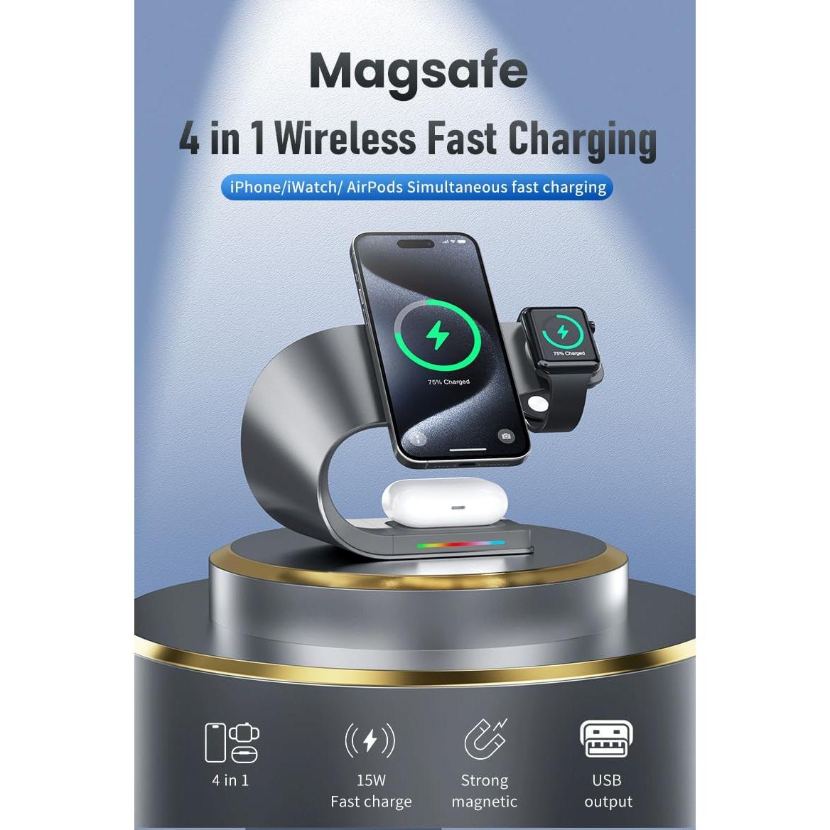 Cargador Inalámbrico 3 en 1 Sintesen para iPhone, Apple Watch y AirPods