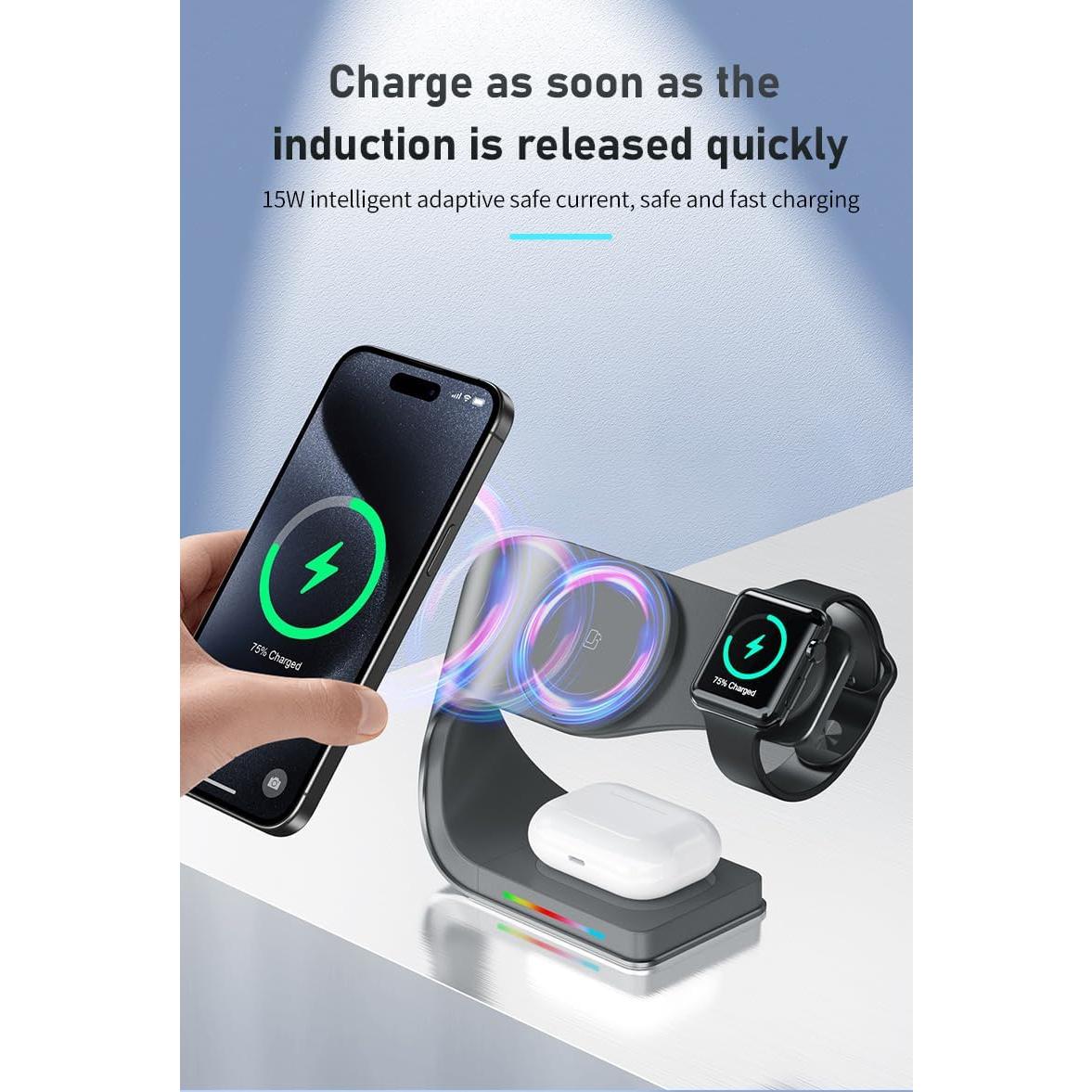 Cargador Inalámbrico 3 en 1 Sintesen para iPhone, Apple Watch y AirPods