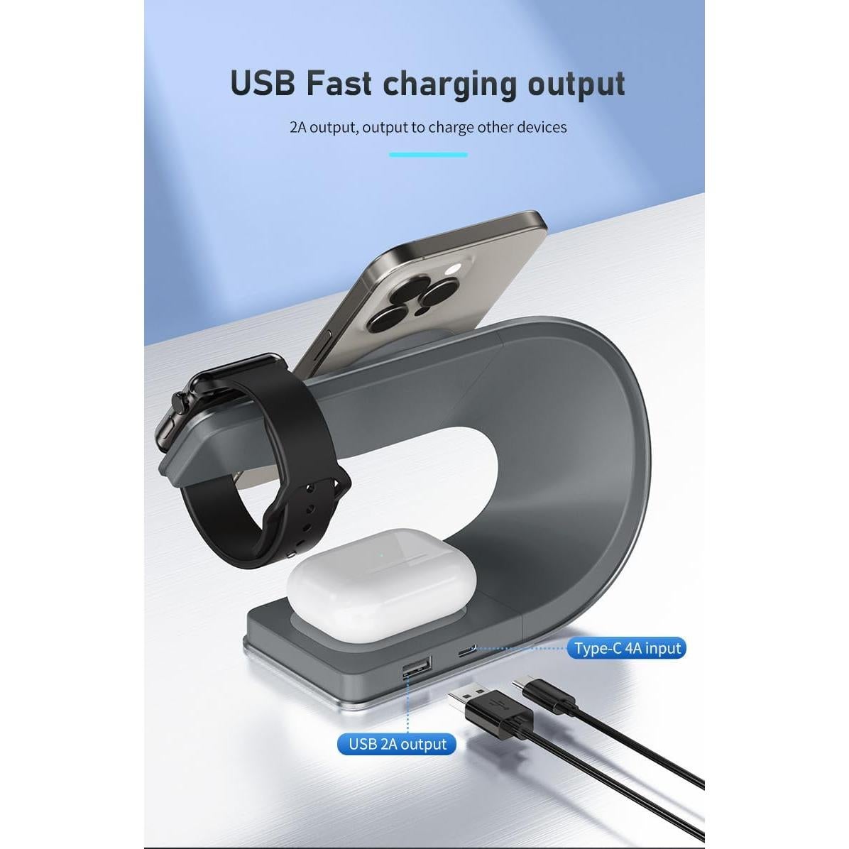 Cargador Inalámbrico 3 en 1 Sintesen para iPhone, Apple Watch y AirPods