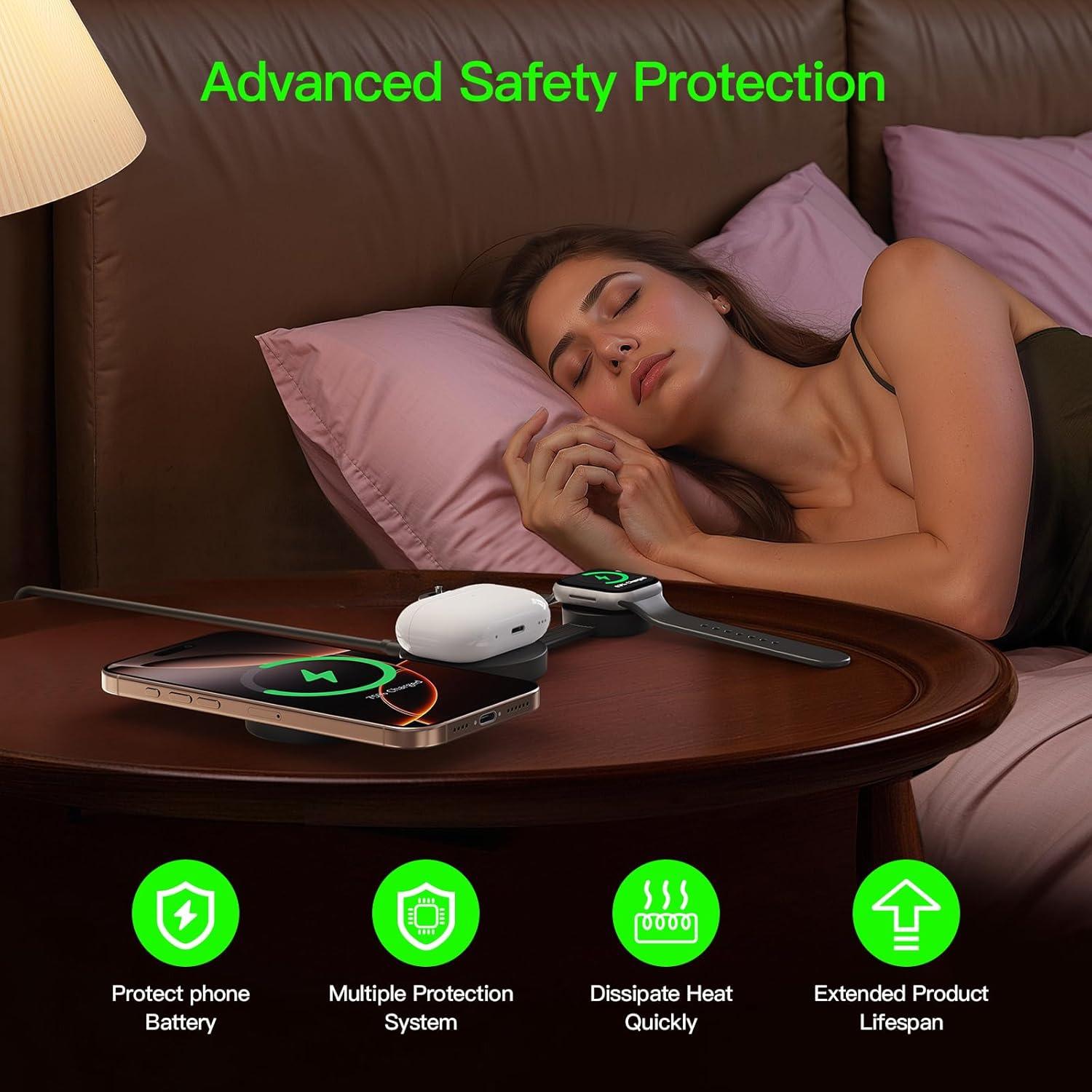 Estación de Carga Inalámbrica 3 en 1 Mag-Safe OUOTOO Negro