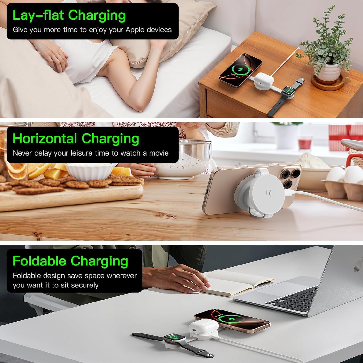 Estación de Carga Inalámbrica 3 en 1 Mag-Safe OUOTOO Negro