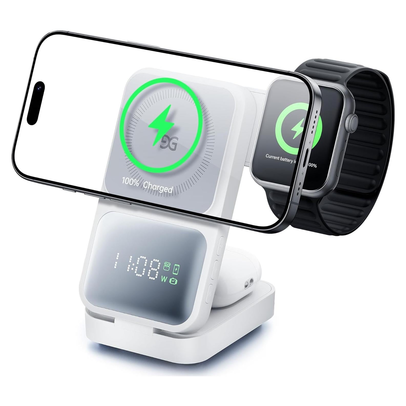 Estación de Carga Inalámbrica 3 en 1 GUSGU con Pantalla