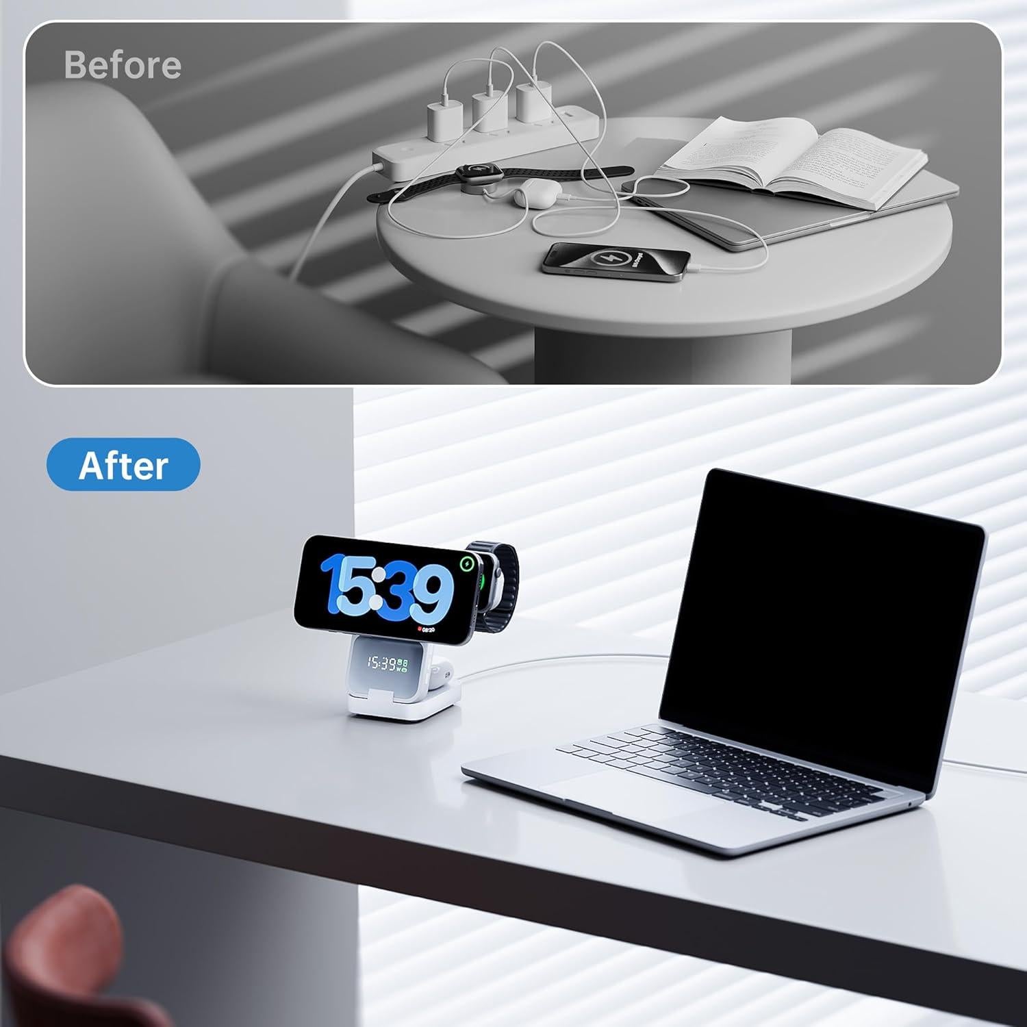 Estación de Carga Inalámbrica 3 en 1 GUSGU con Pantalla