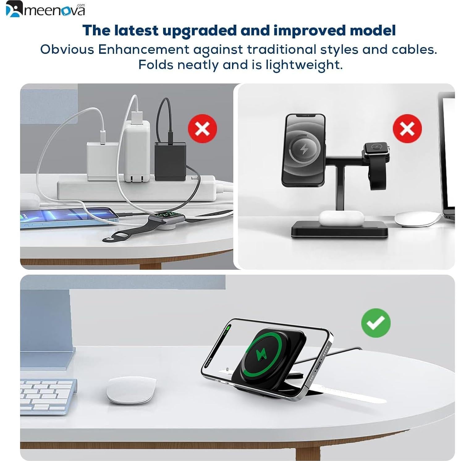 Cargador Inalámbrico 3 en 1 Meenova para iPhone, Apple Watch y AirPods