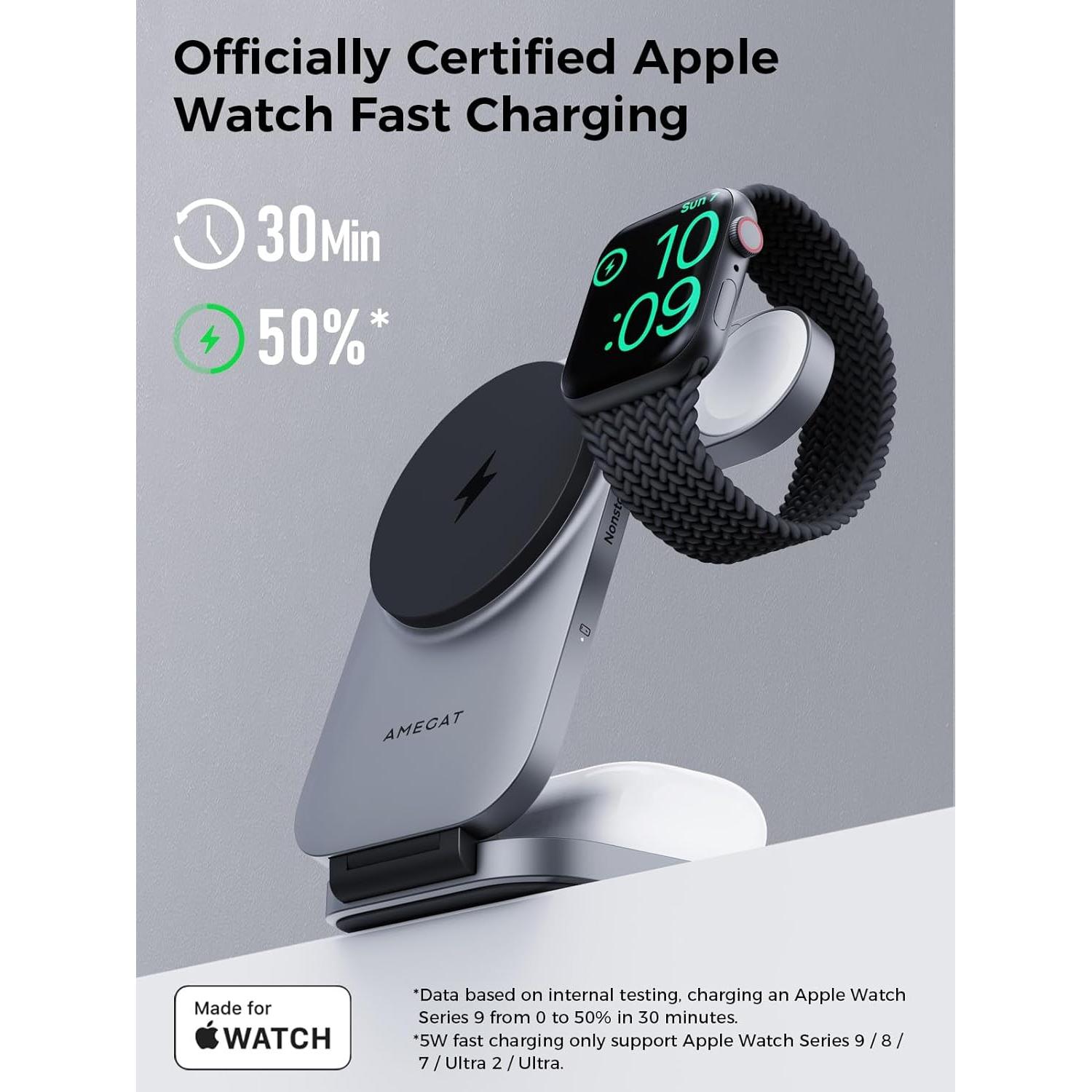 Cargador Inalámbrico 3 en 1 AMEGAT MagFusion Z 15W Qi2