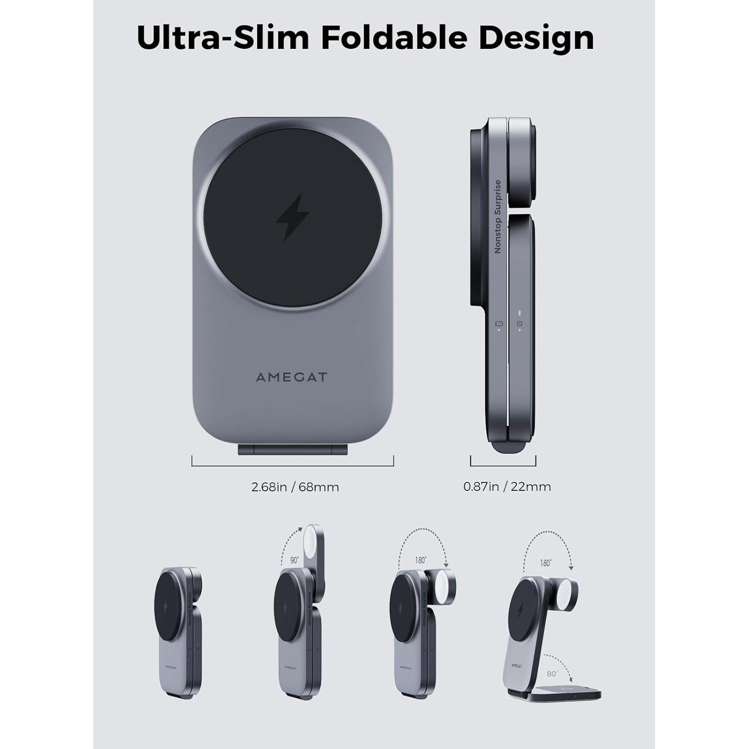 Cargador Inalámbrico 3 en 1 AMEGAT MagFusion Z 15W Qi2