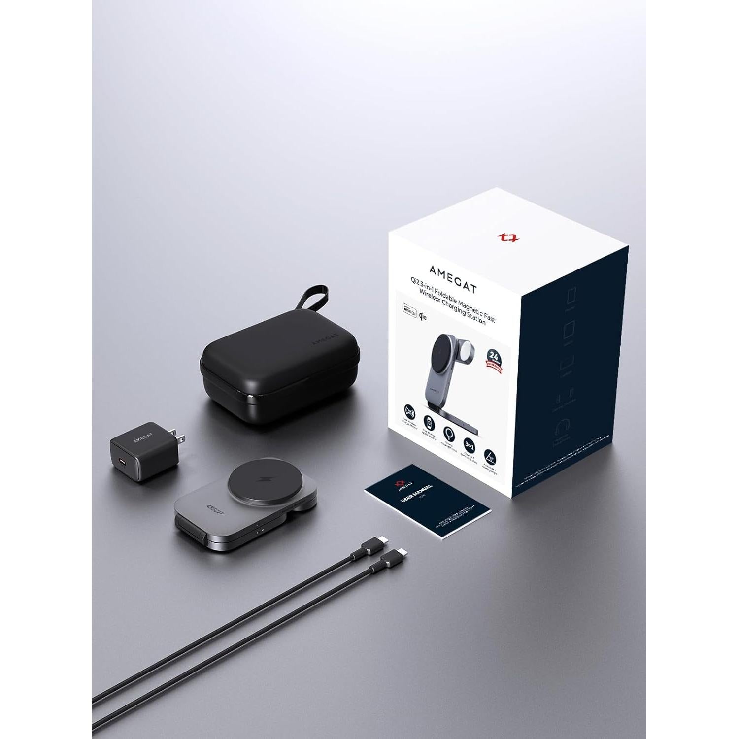 Cargador Inalámbrico 3 en 1 AMEGAT MagFusion Z 15W Qi2