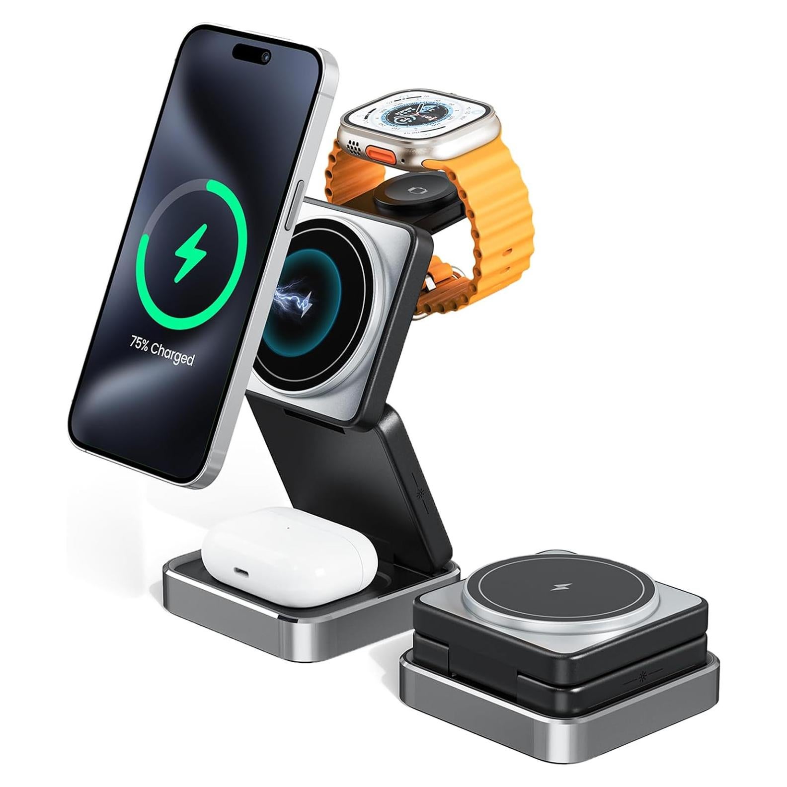 Cargador Inalámbrico 3 en 1 BODSEIEOU 15W para iPhone, Apple Watch y AirPods