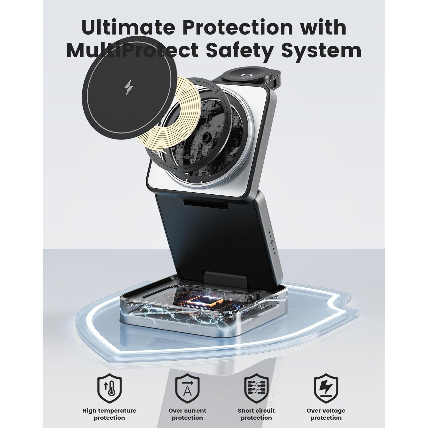 Cargador Inalámbrico 3 en 1 BODSEIEOU 15W para iPhone, Apple Watch y AirPods