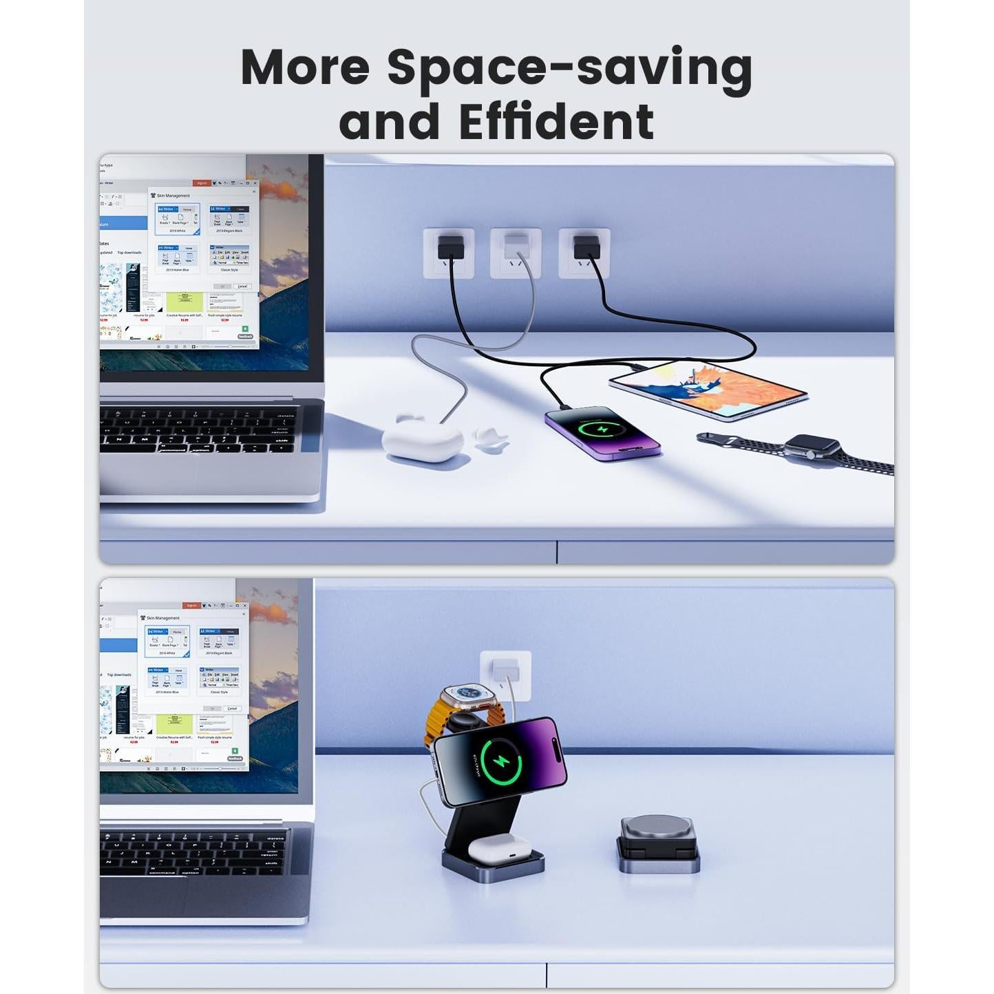 Cargador Inalámbrico 3 en 1 BODSEIEOU 15W para iPhone, Apple Watch y AirPods